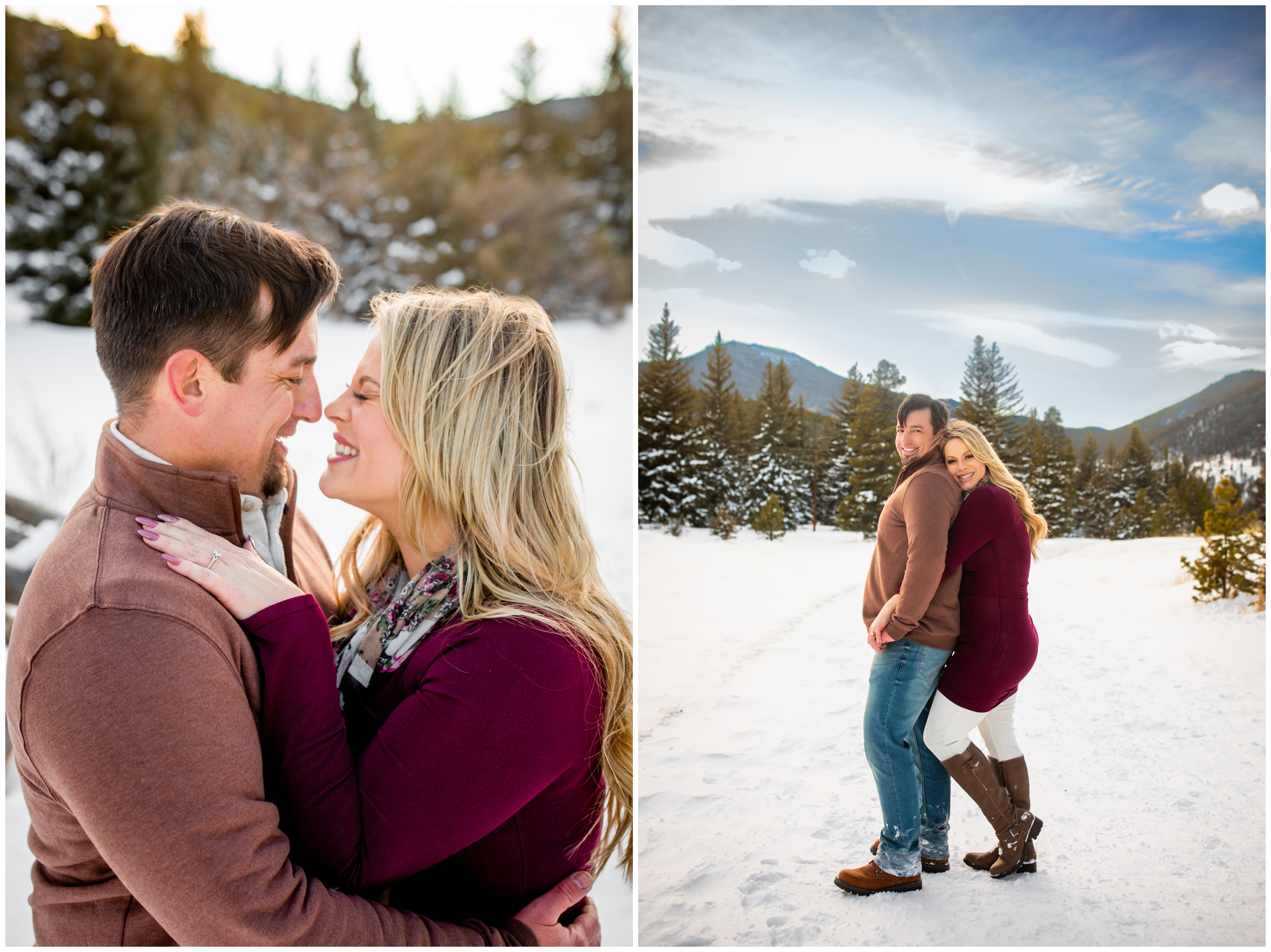 Colorado winter engagement pictures at Frosberg Park and Beaver Brook Watershed by Evergreen photographer Plum Pretty Photography