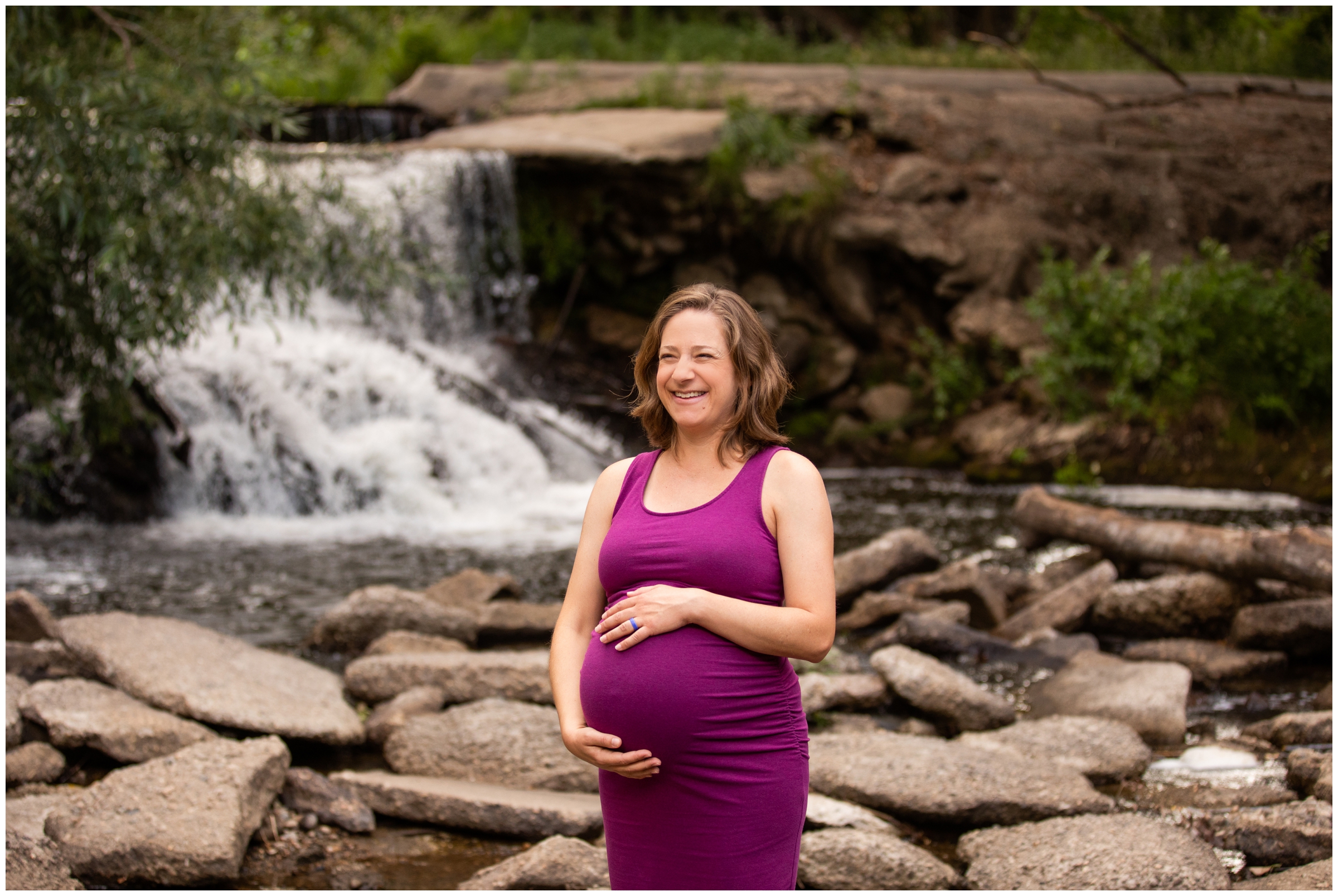 pregnancy portraits by a waterfall in Colorado 