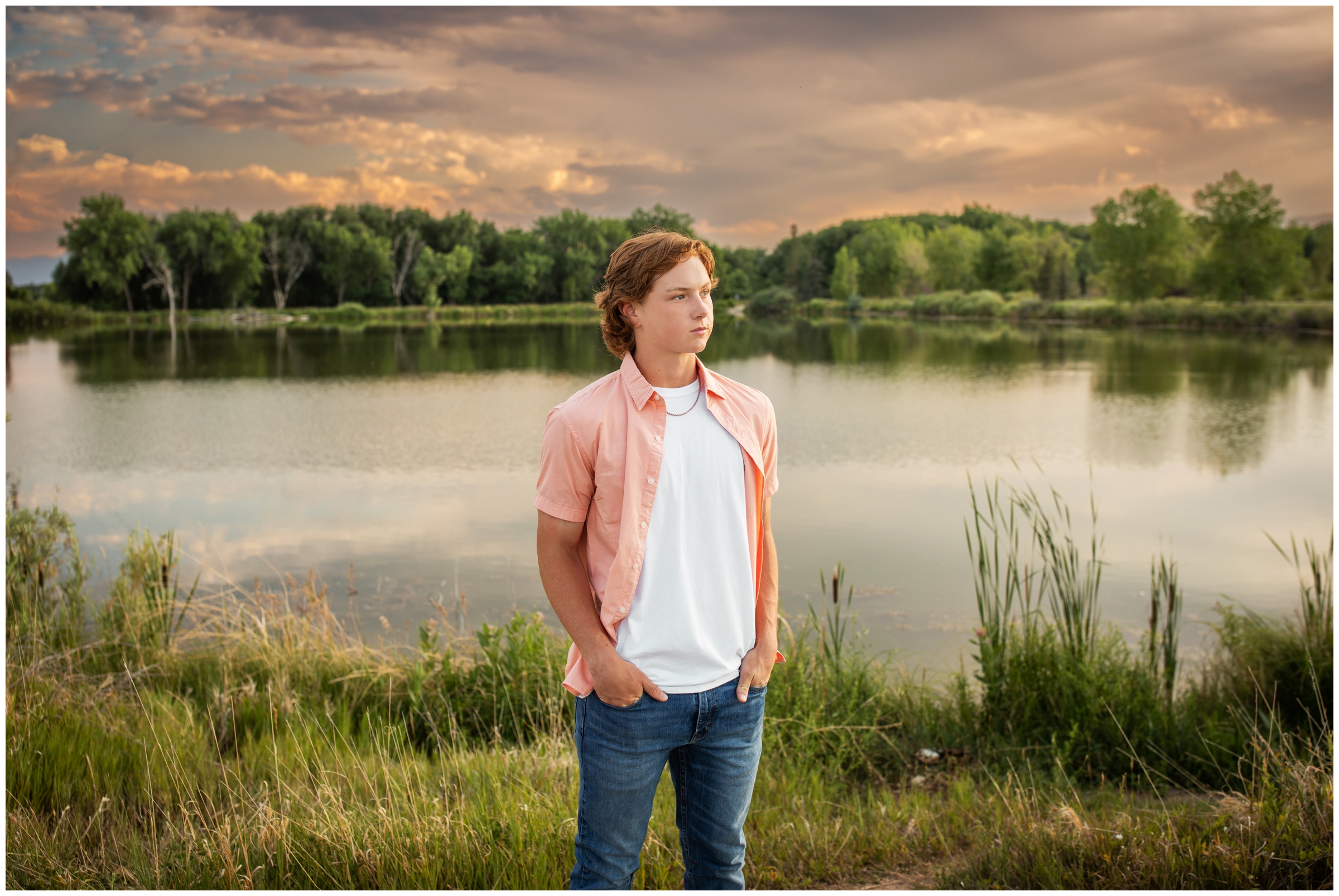 sunset senior photography session at Golden Ponds in Longmont Colorado 