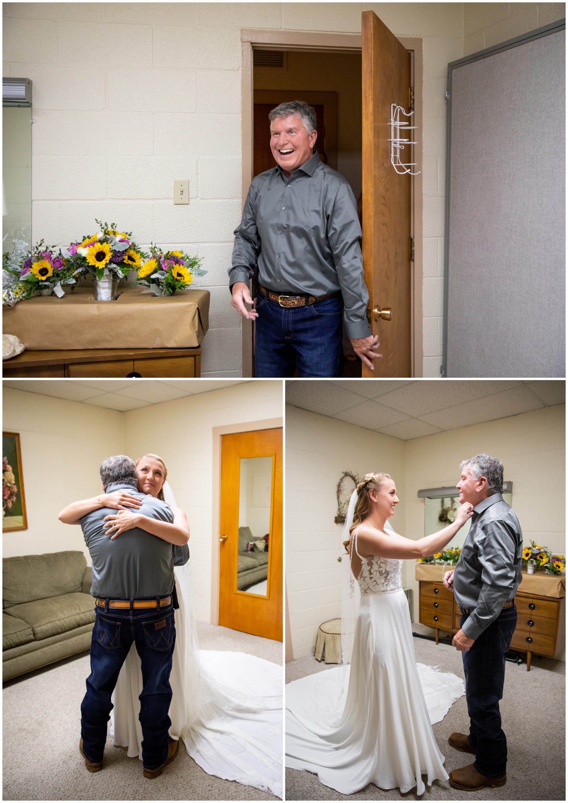 bride and her dad's first look before church ceremony 
