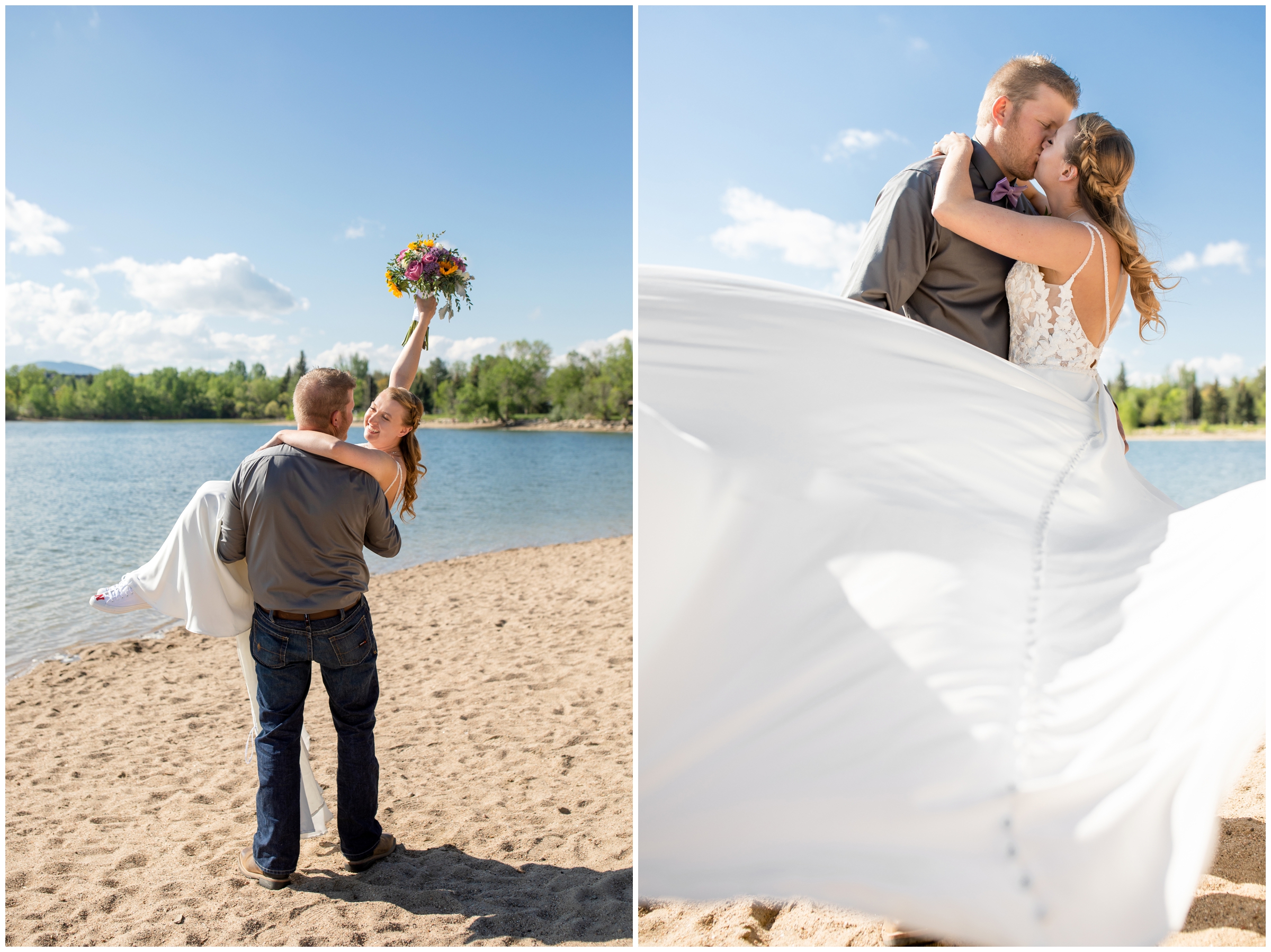 Lake Loveland wedding portraits during spring by Colorado photographer Plum Pretty Photography  