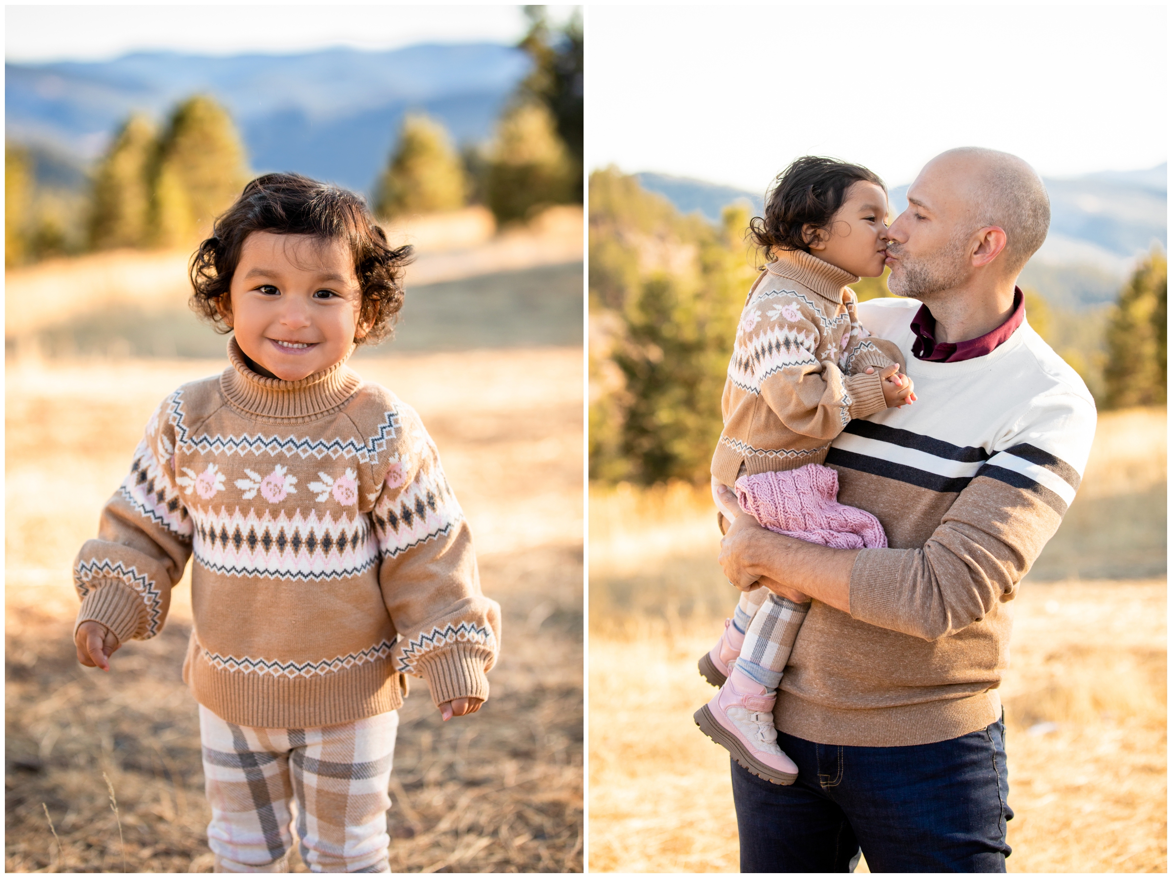 dad kissing daughter during Colorado Mount Falcon west family photos by Plum Pretty Photography 