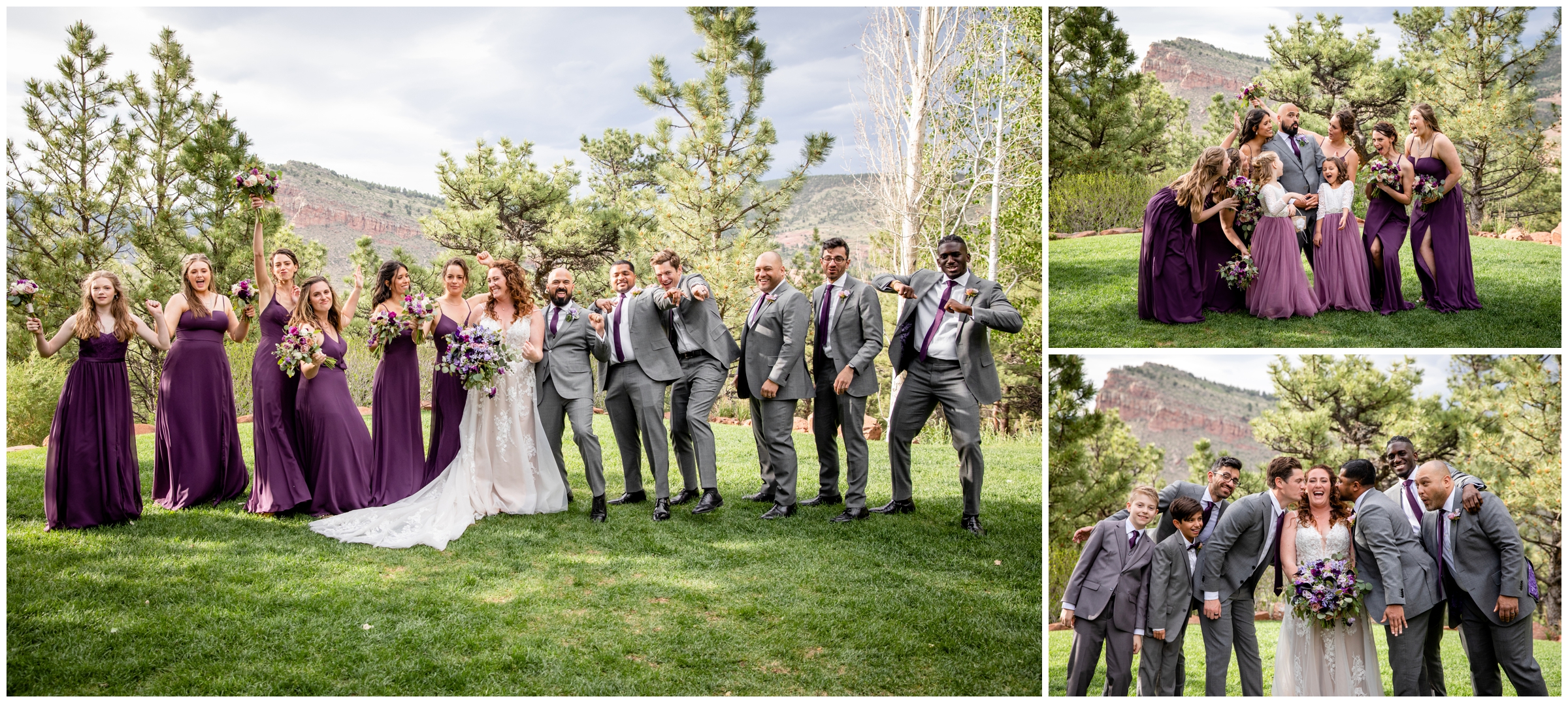 fun bridal party photos at spring Colorado wedding in Lyons