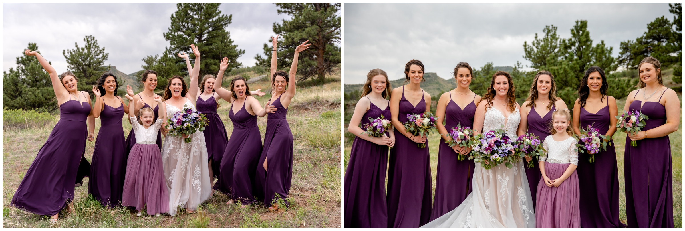 bridesmaids in long purple dresses