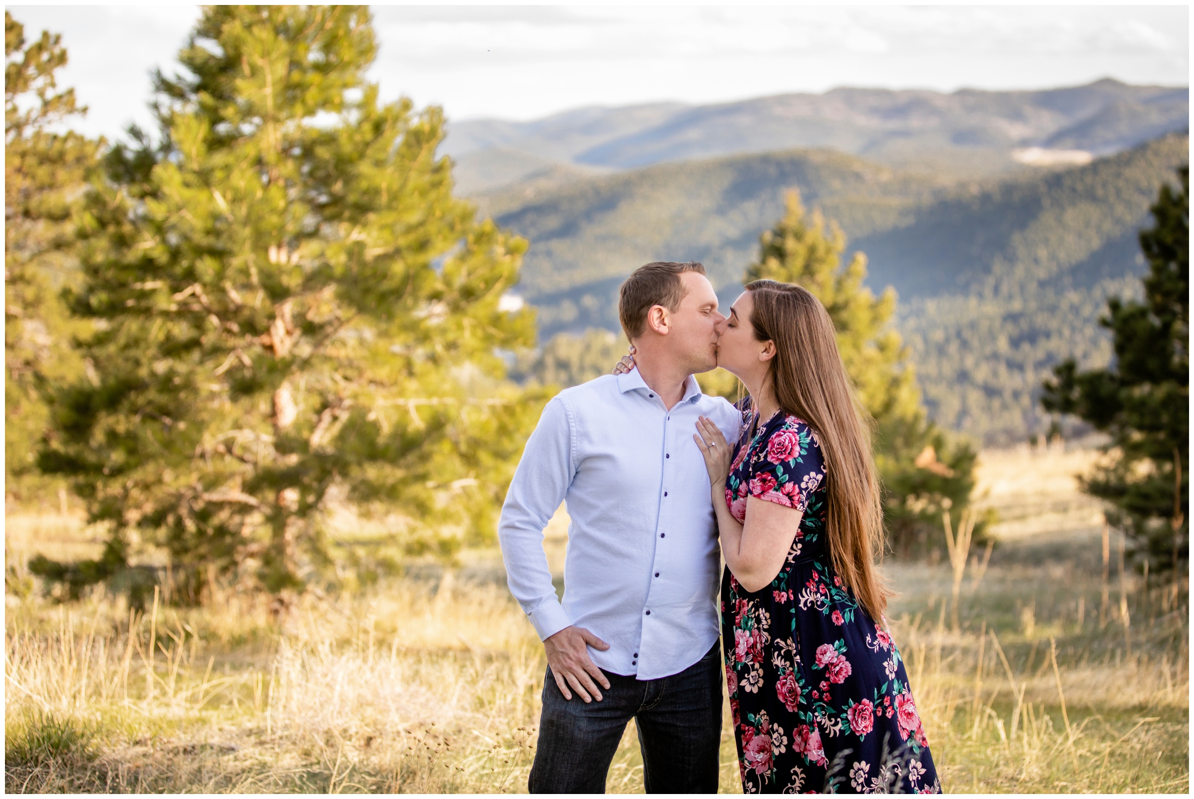 Spring engagement photos in Colorado at Mount Falcon West by mountain portrait photographer Plum Pretty Photography.