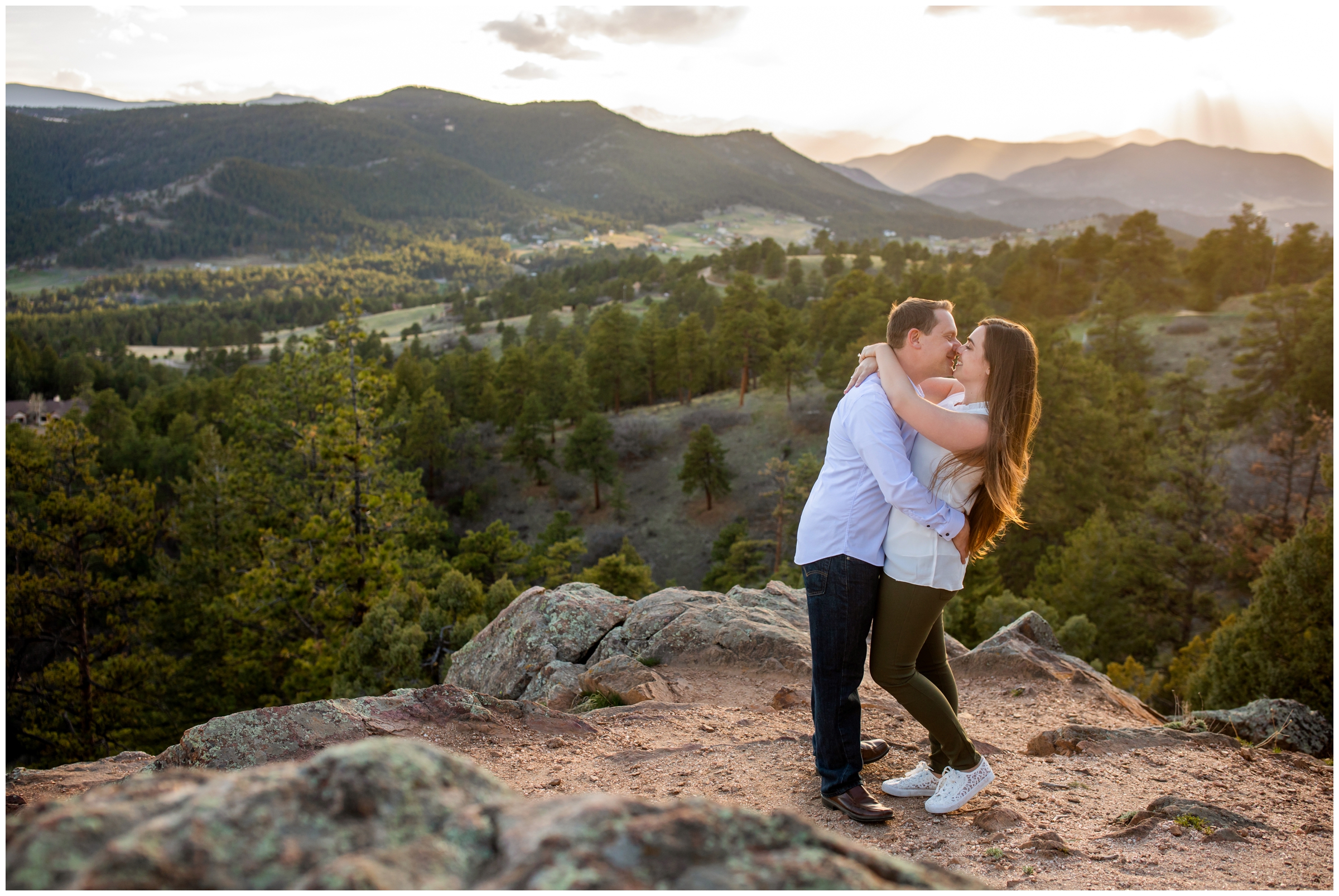 mountain engagement photography inspiration at Mount Falcon West in Colorado