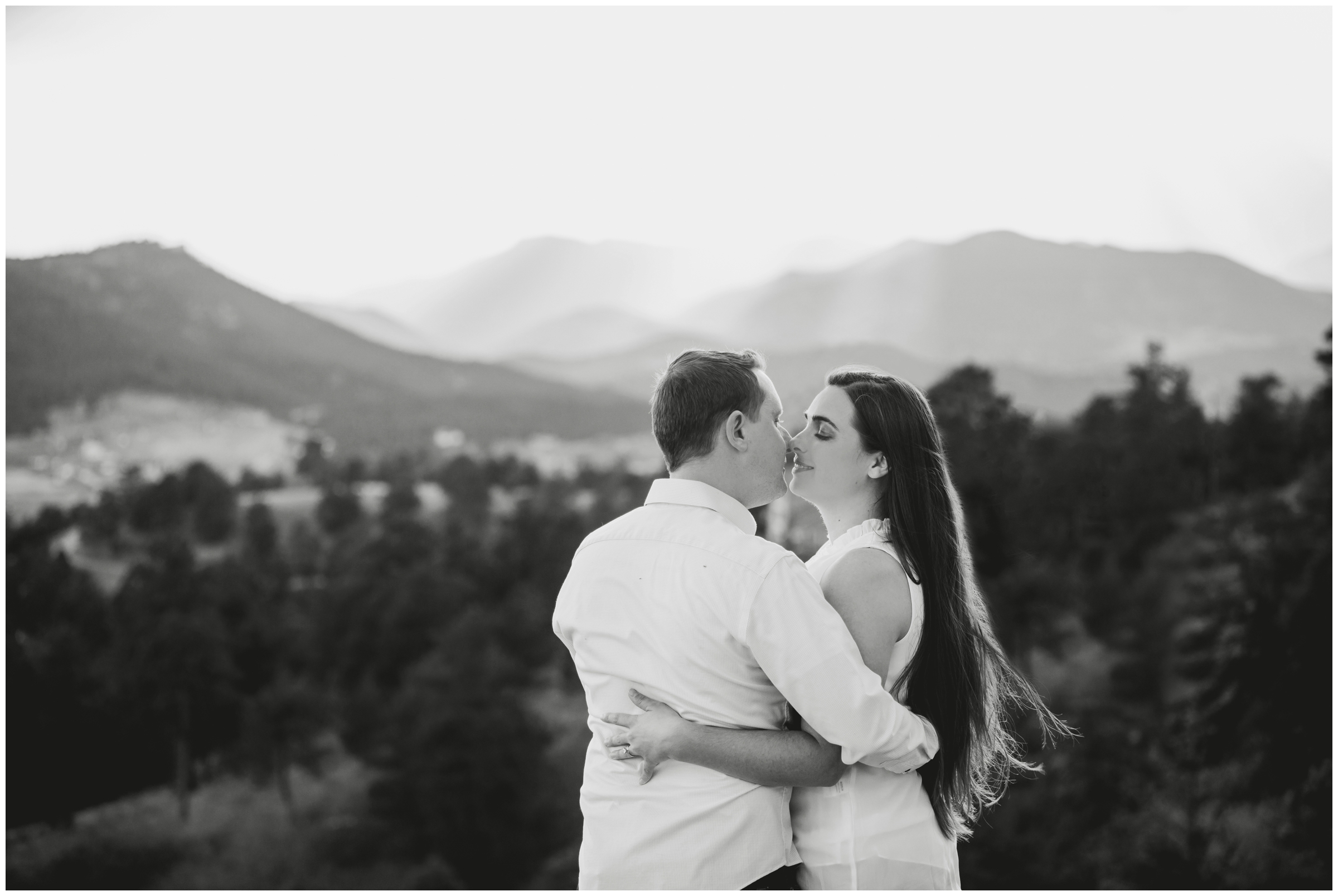 dramatic black and white engagement portraits in Colorado mountains during springtime