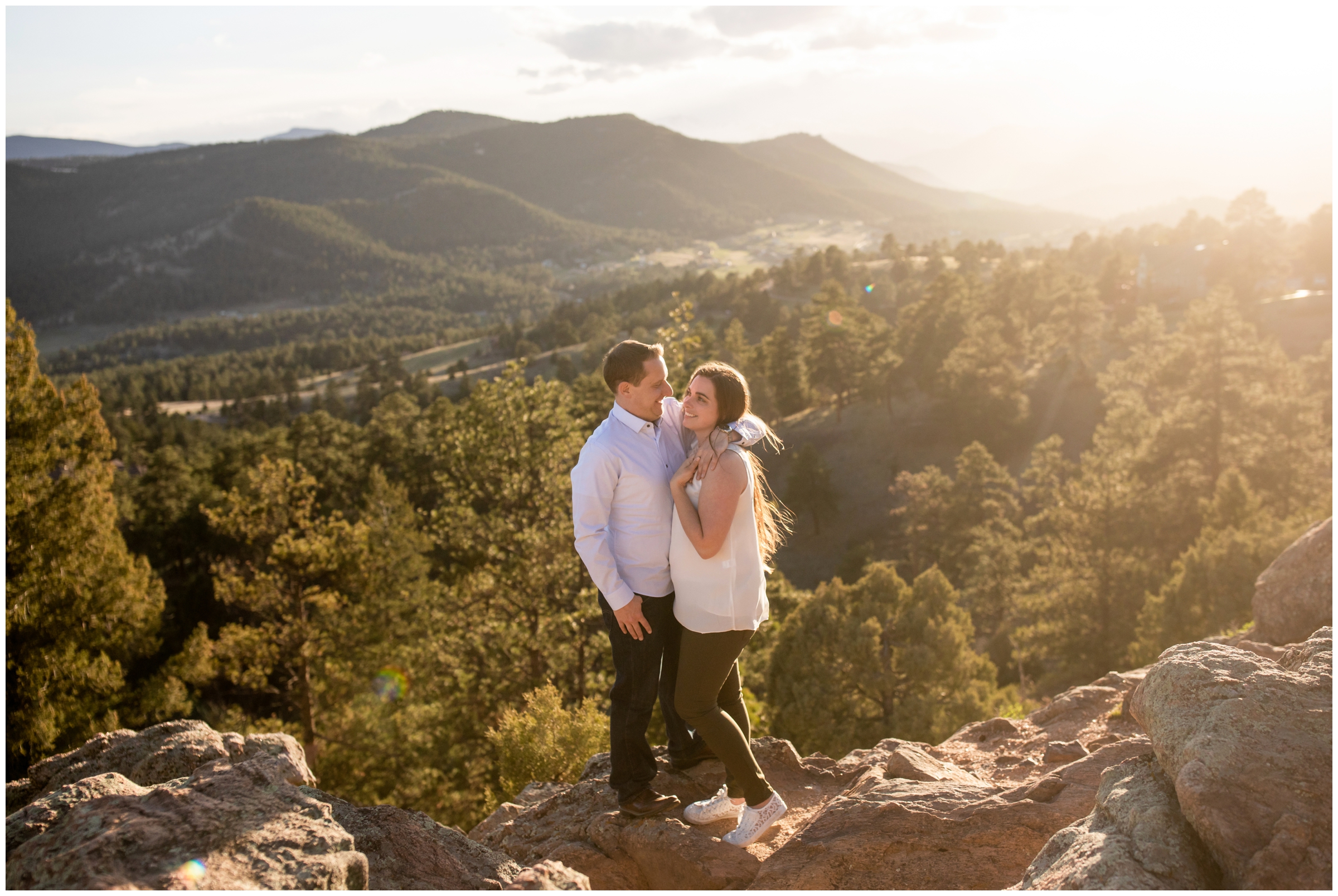 Spring engagement photos in Colorado at Mount Falcon West by mountain portrait photographer Plum Pretty Photography