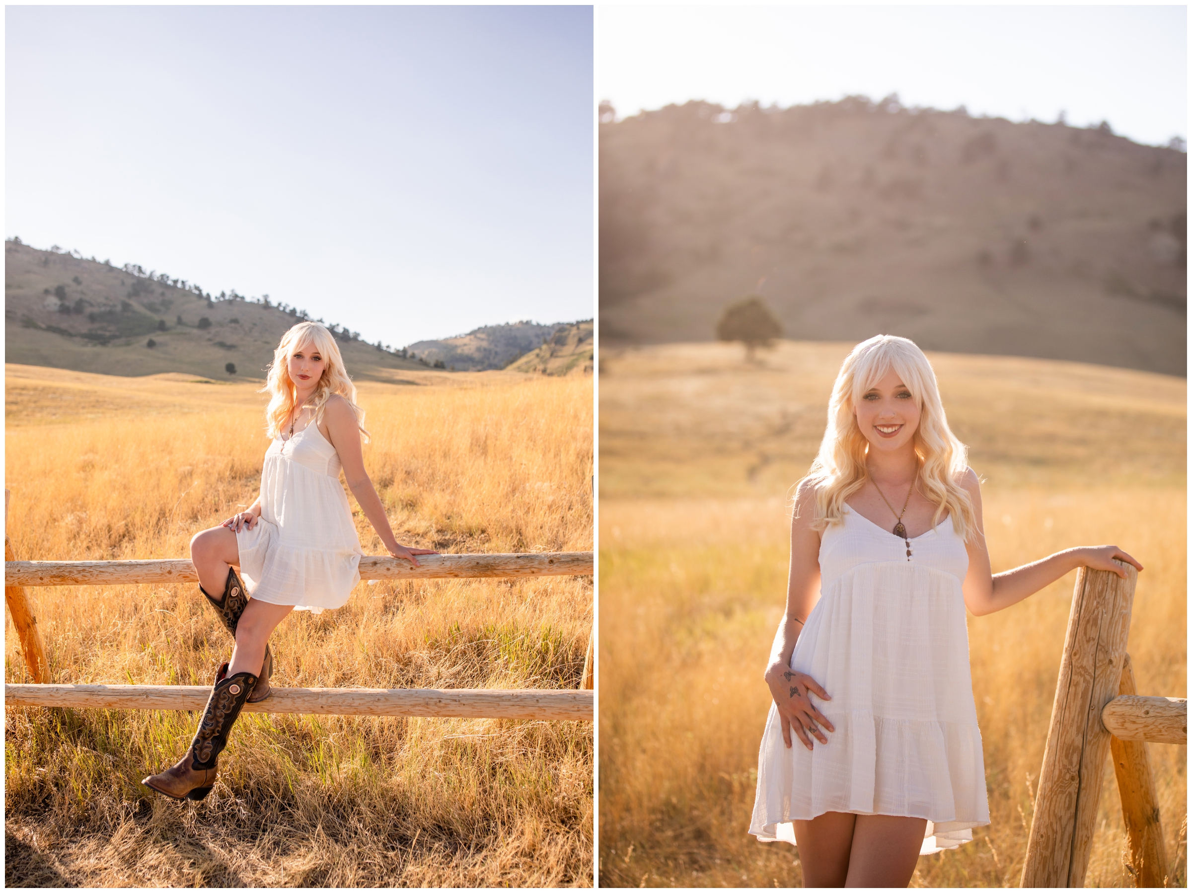 teen posing on wooden fence during Boulder Colorado senior pictures at Foothills Community Park 