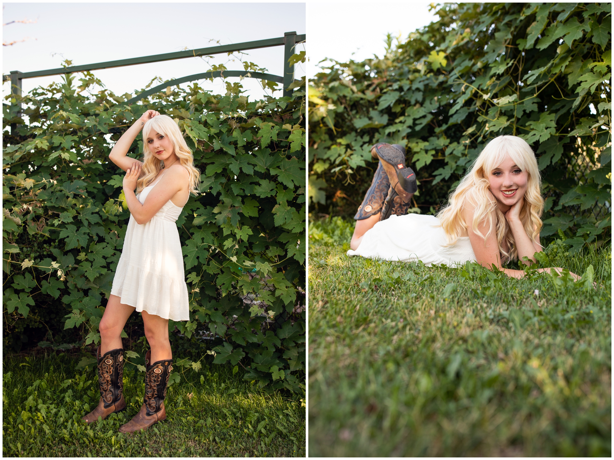 teen girl posing against an ivy wall during Boulder senior portraits in Colorado 
