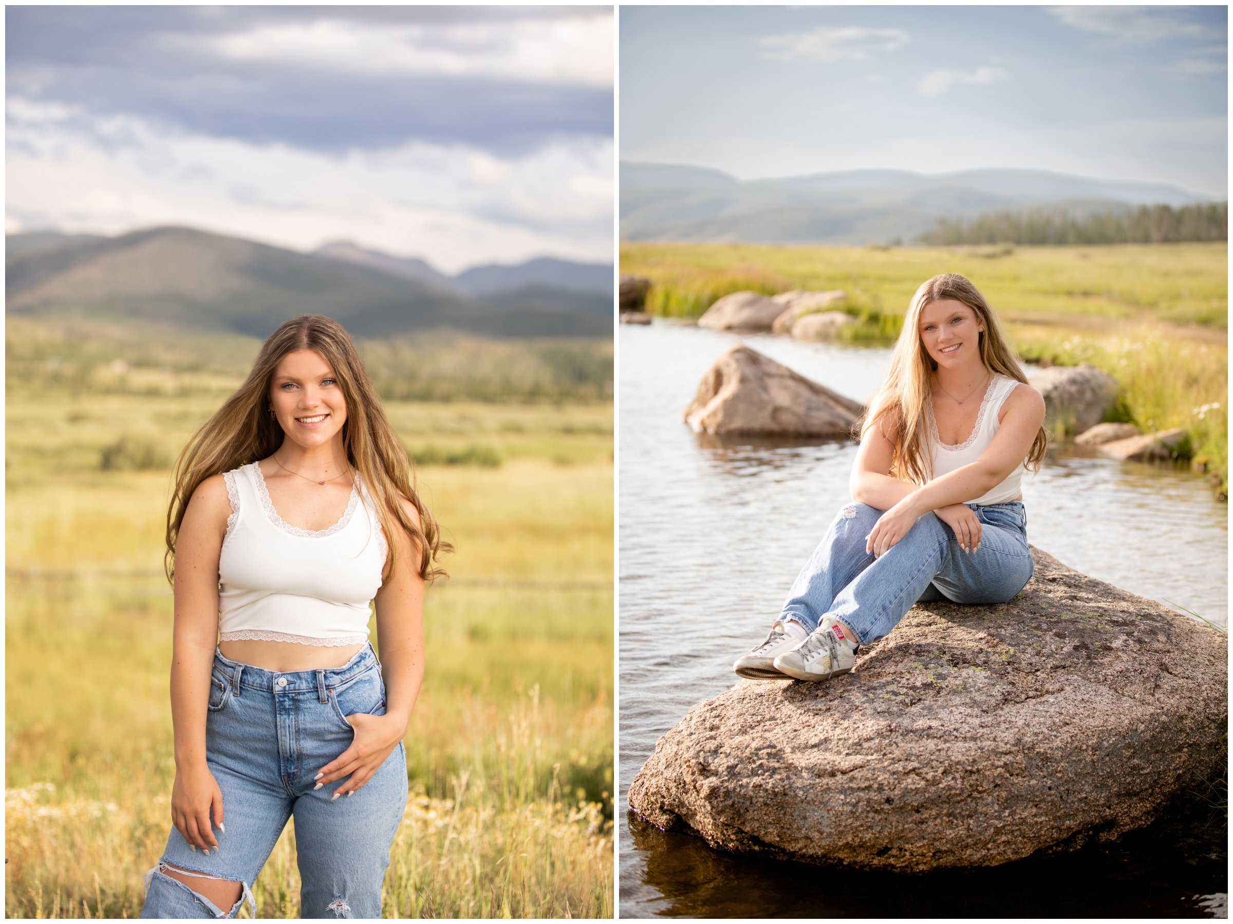 teen posing on a rock during Colorado mountain senior portraits in Winter Park