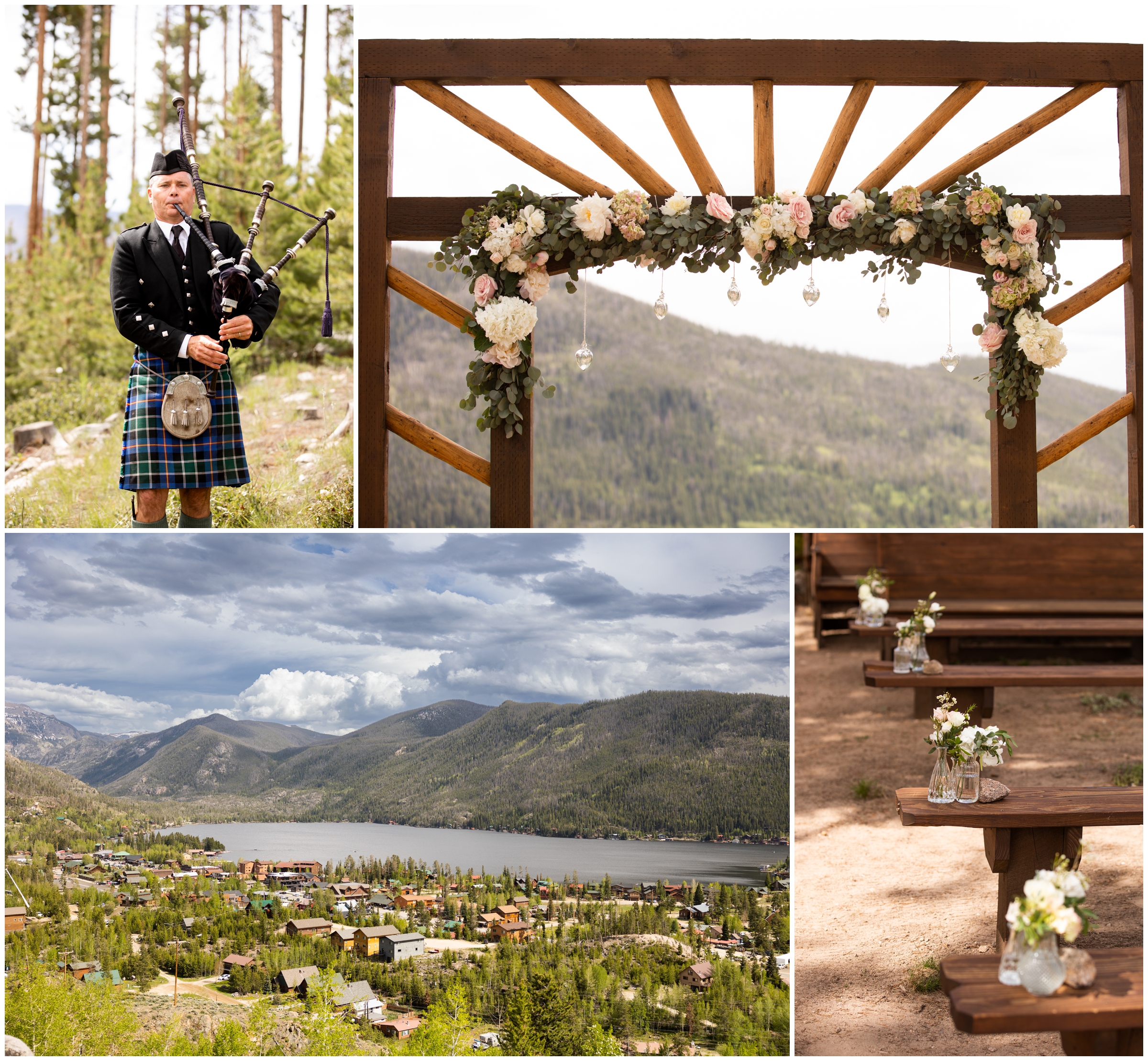 wedding ceremony overlooking Grand Lake in the Colorado mountains 
