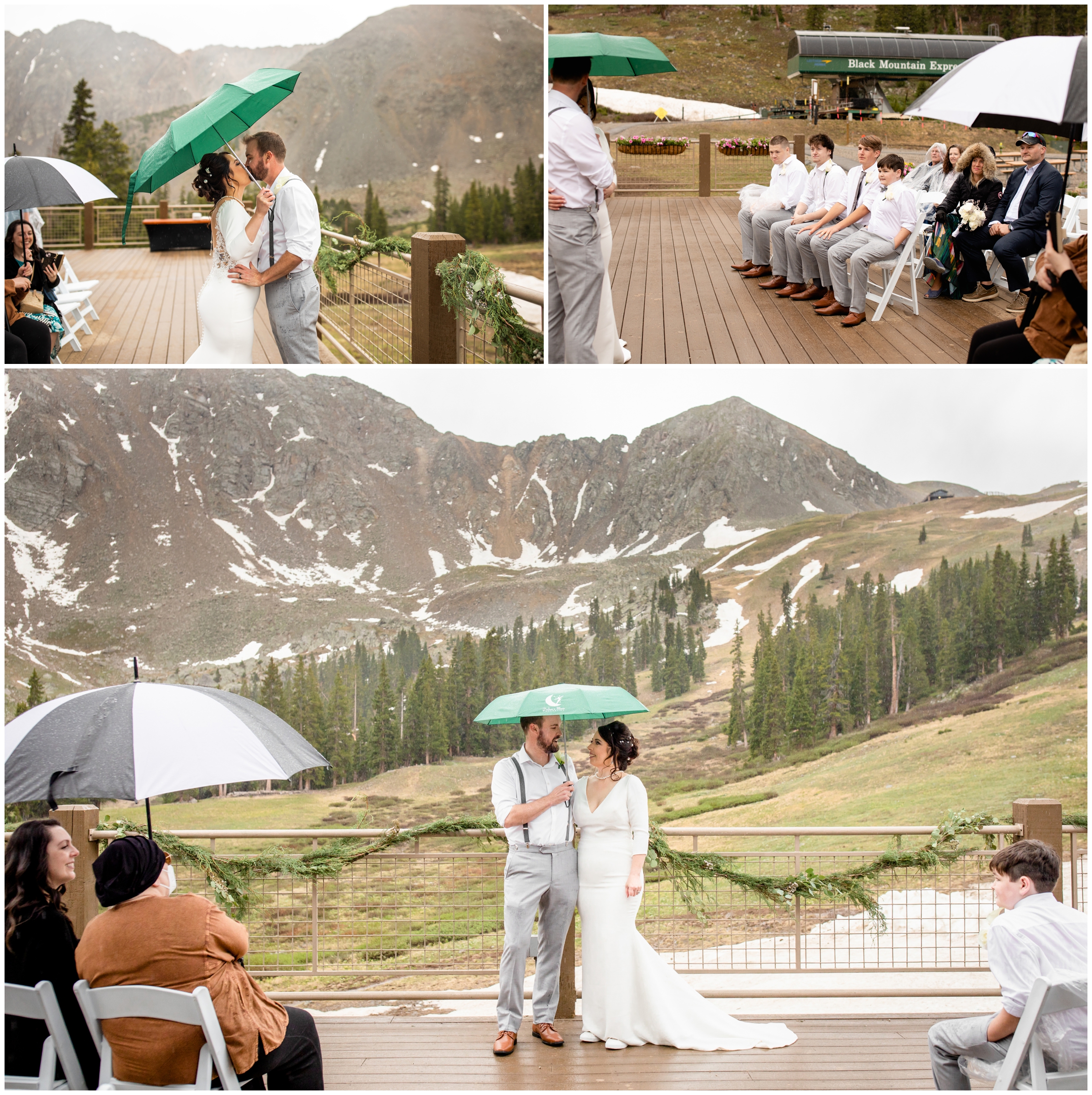 rainy Colorado wedding ceremony at Black Mountain Lodge at Arapahoe Basin 