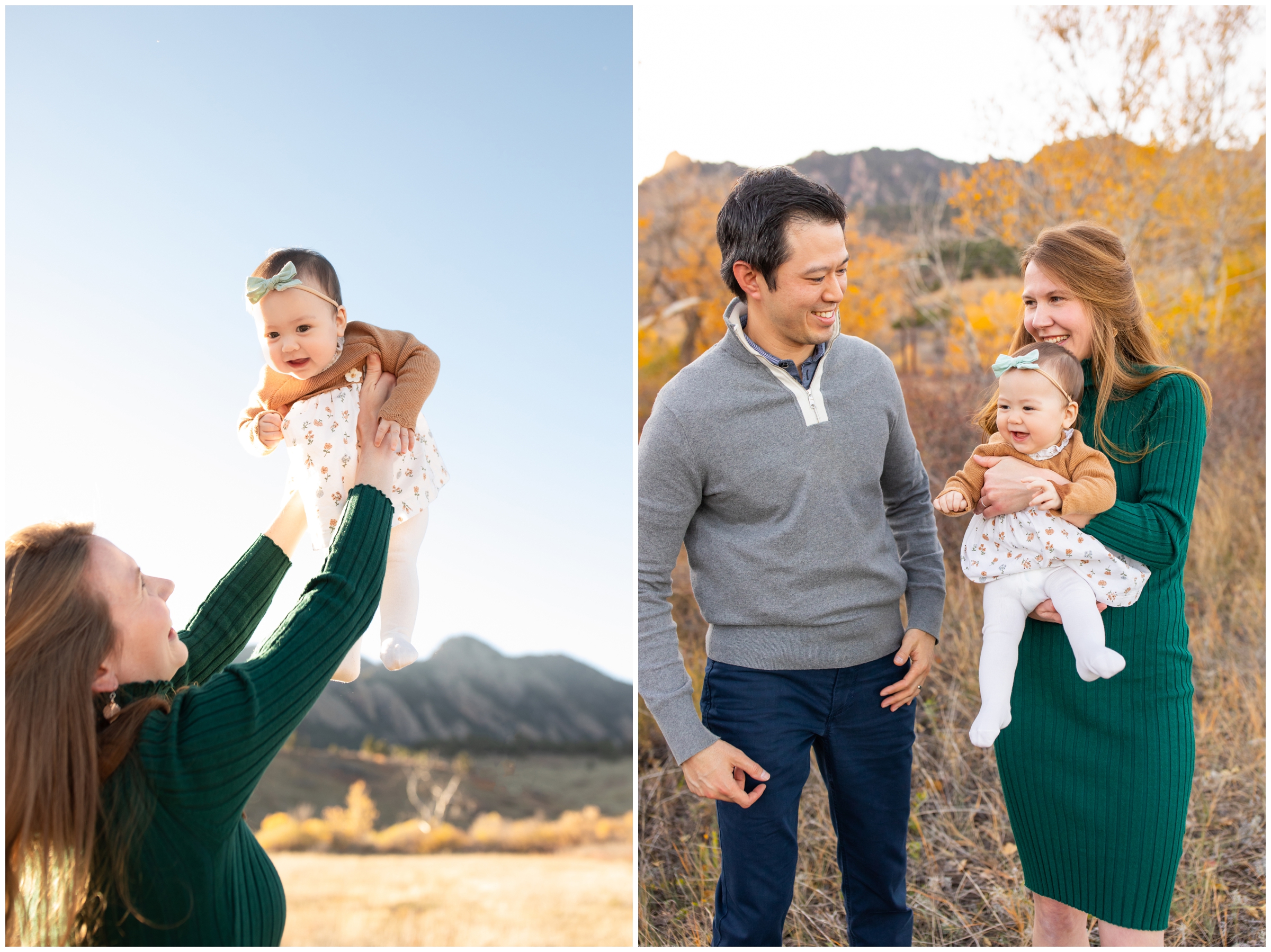 mom lifting daughter into air during candid family photos in Boulder Colorado