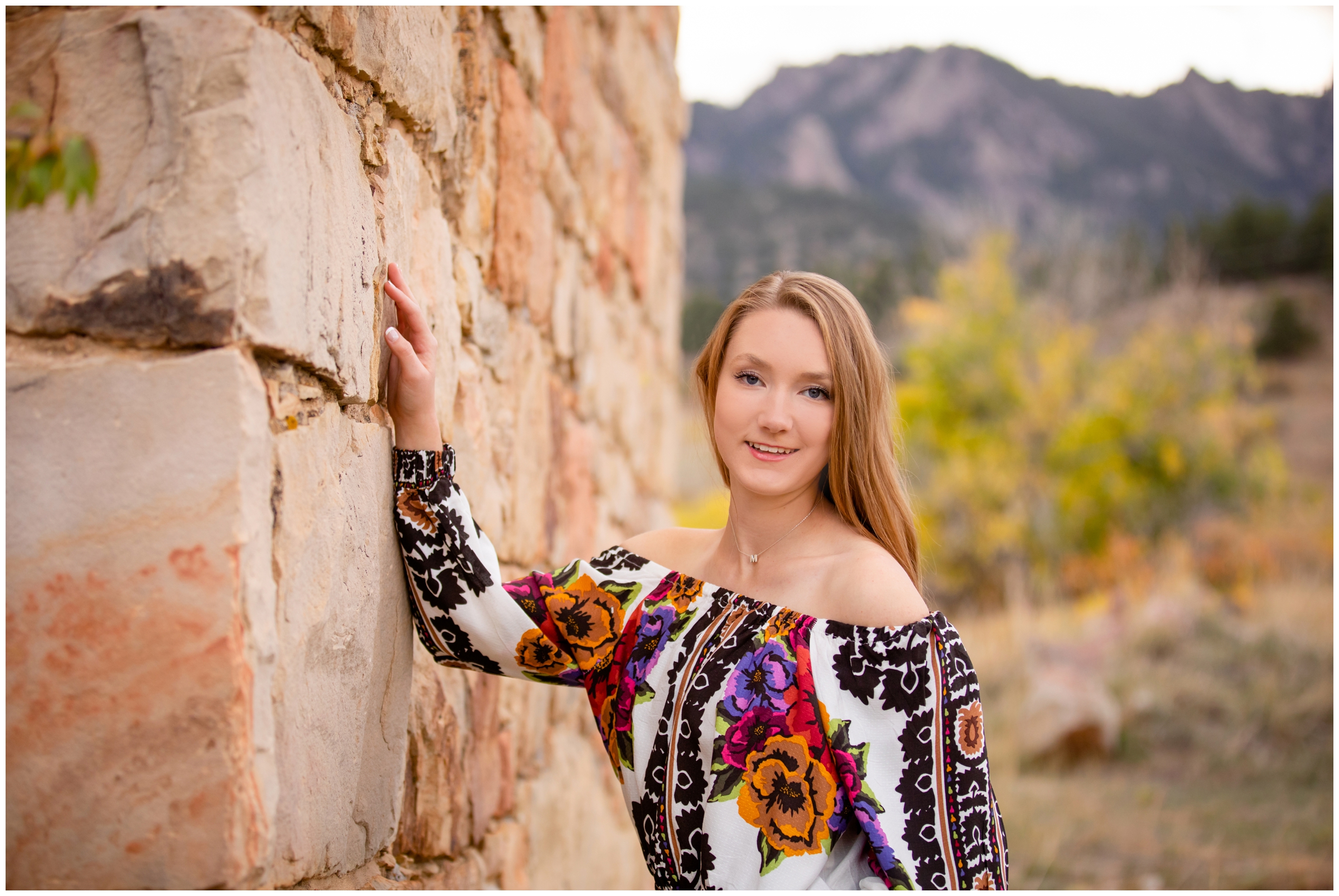 Boulder flatirons mountain senior pictures at South Mesa Trail in Colorado 