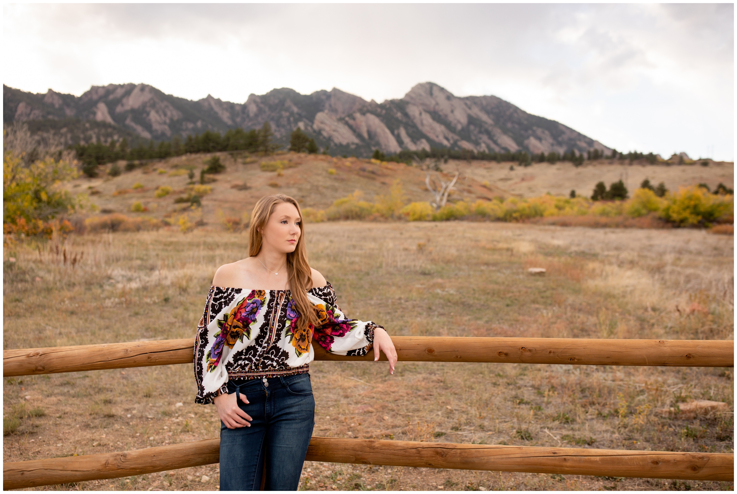 Boulder Colorado fall senior photos at South Mesa Trail by portrait photographer Plum Pretty Photography