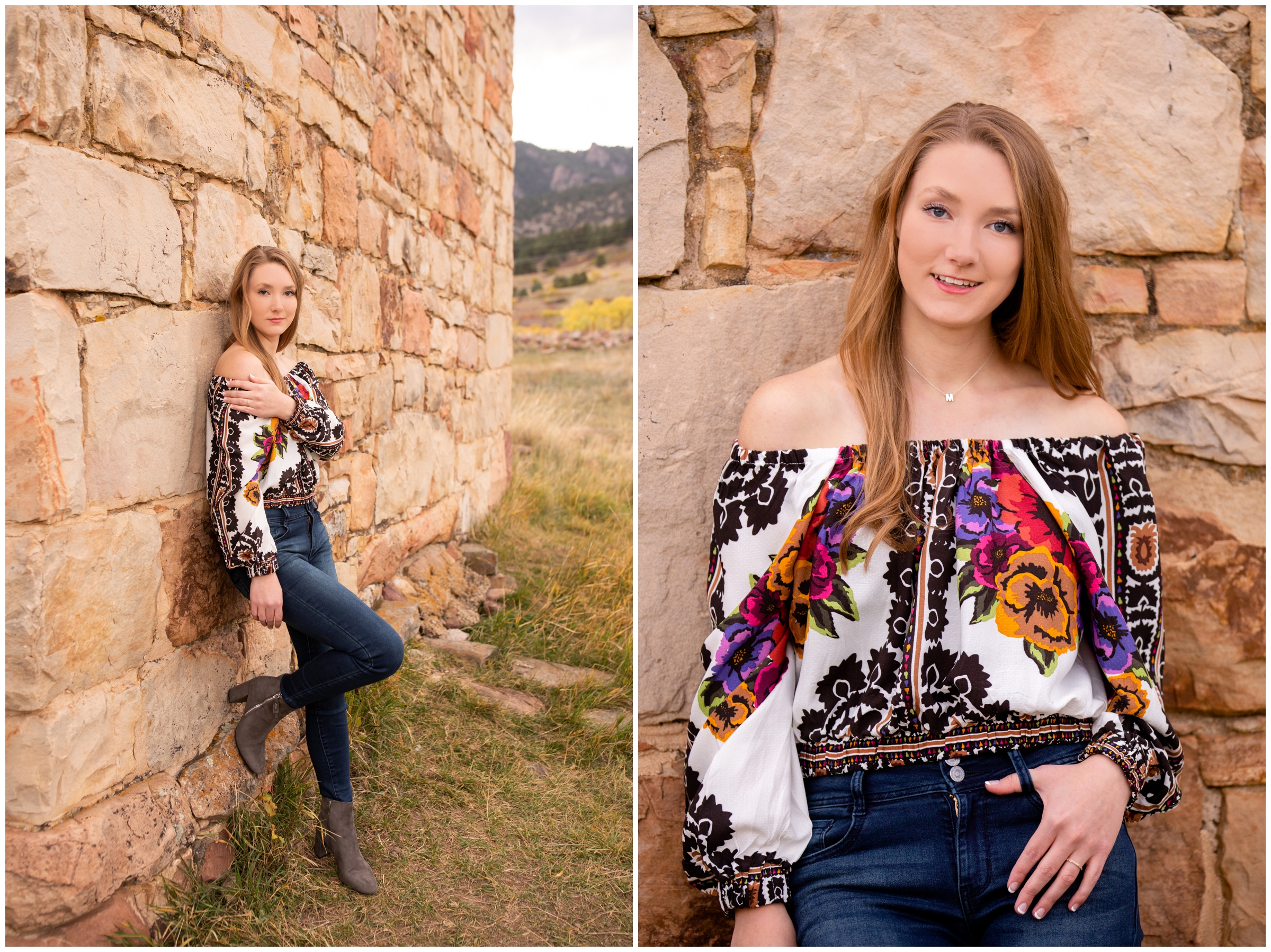 Boulder Colorado fall senior photos at South Mesa Trail by portrait photographer Plum Pretty Photography