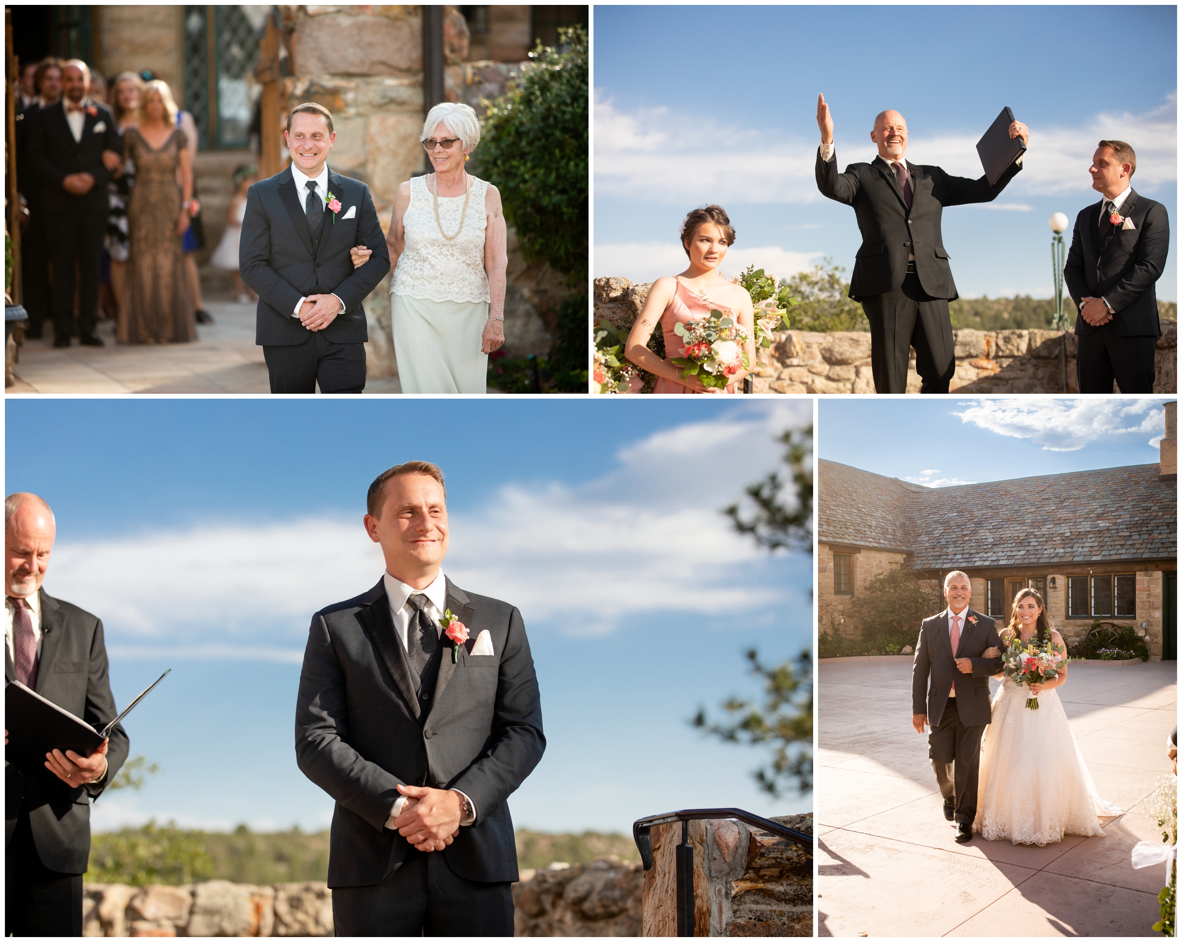 outdoor summer wedding ceremony at the Cherokee Ranch & Castle in Sedalia Colorado 