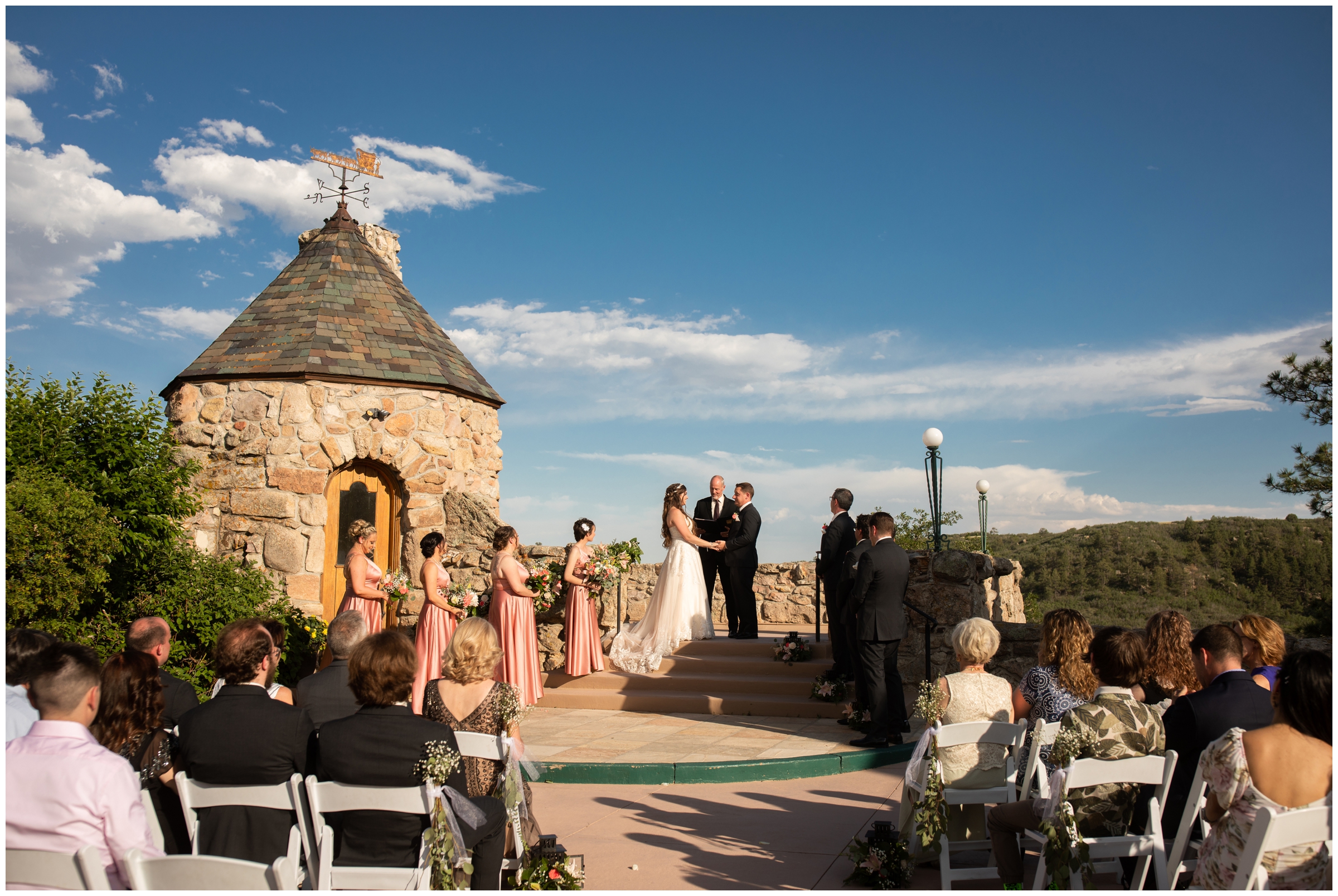outdoor castle wedding ceremony in Sedalia Colorado by Plum Pretty Photos