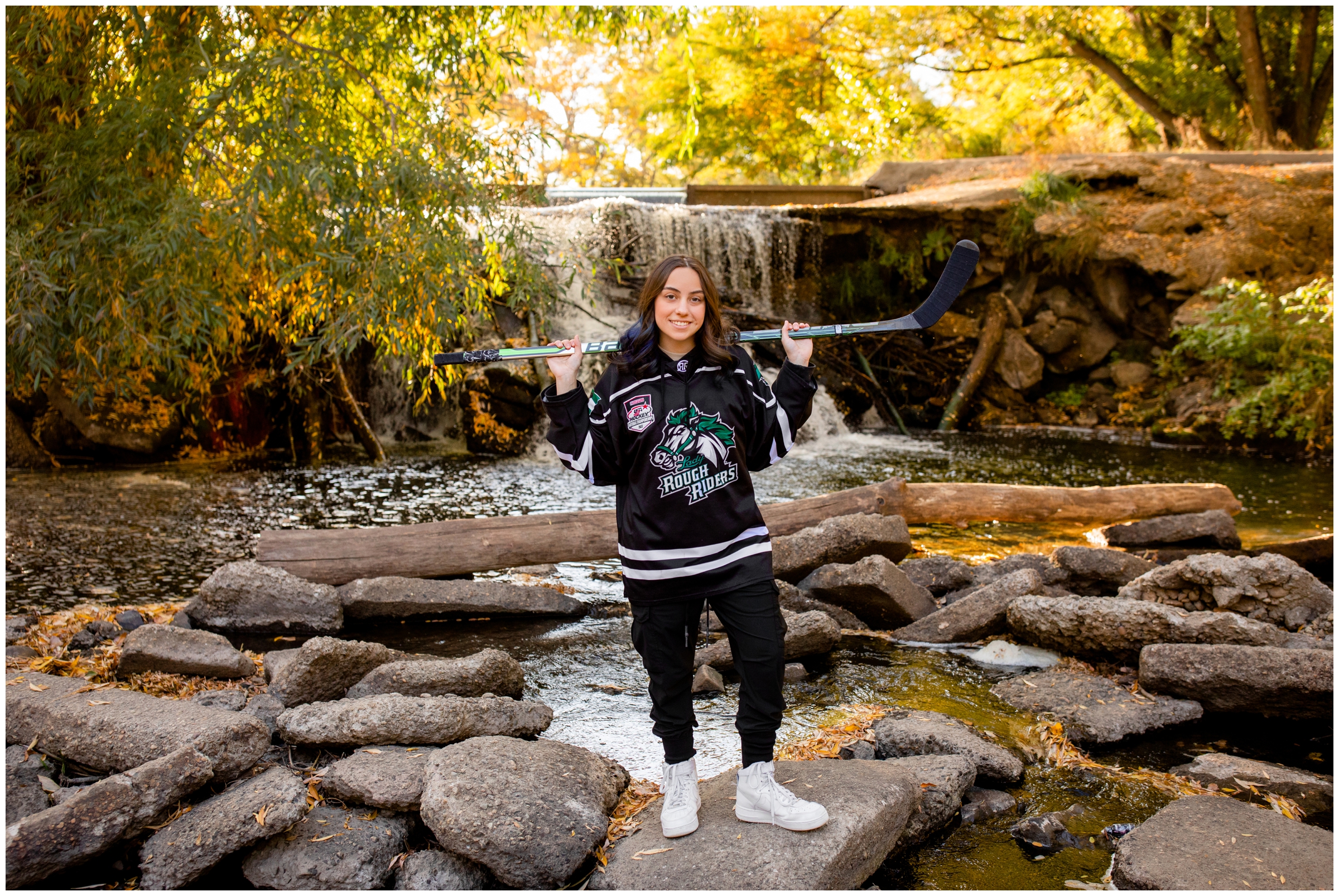 Colorado hockey senior pictures at Golden Ponds Nature Area by Longmont portrait photographer Plum Pretty Photography