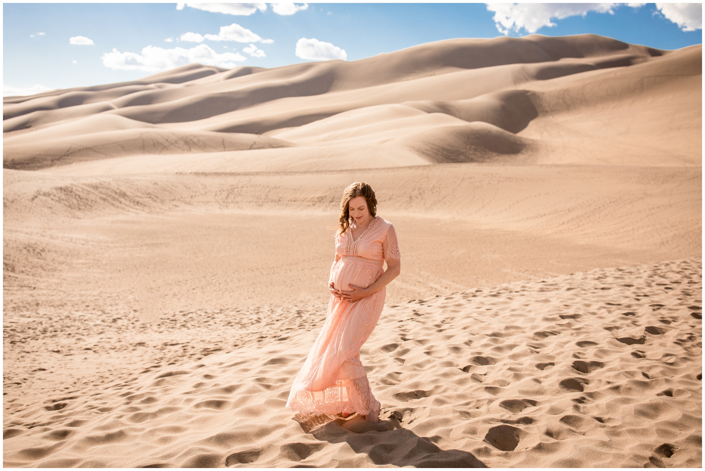 Colorado sand dunes maternity pictures at the Great Sand Dunes National Park by portrait photographer Plum Pretty Photography