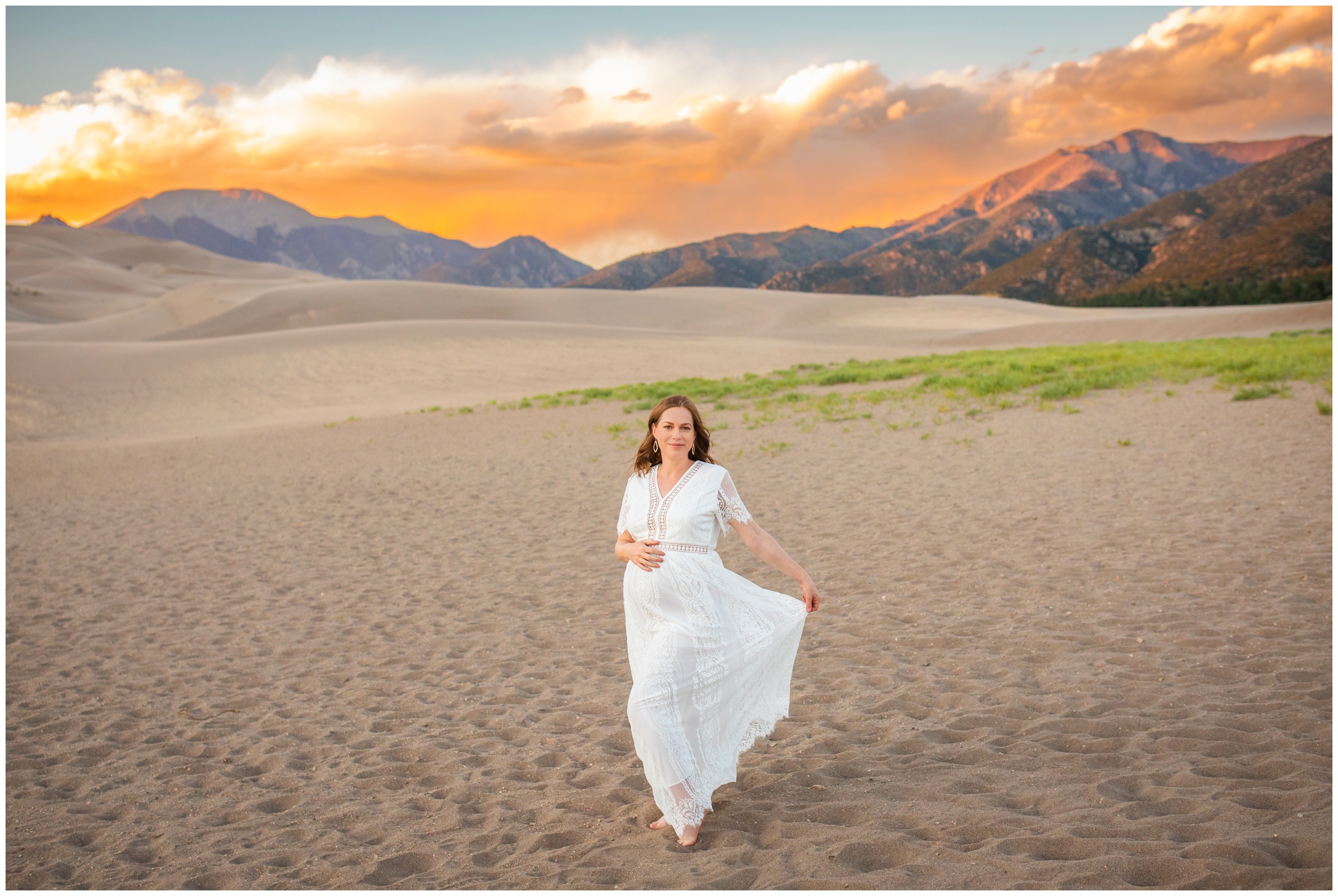 sunset maternity photos at the Great Sand Dunes Colorado by Plum Pretty Photography 
