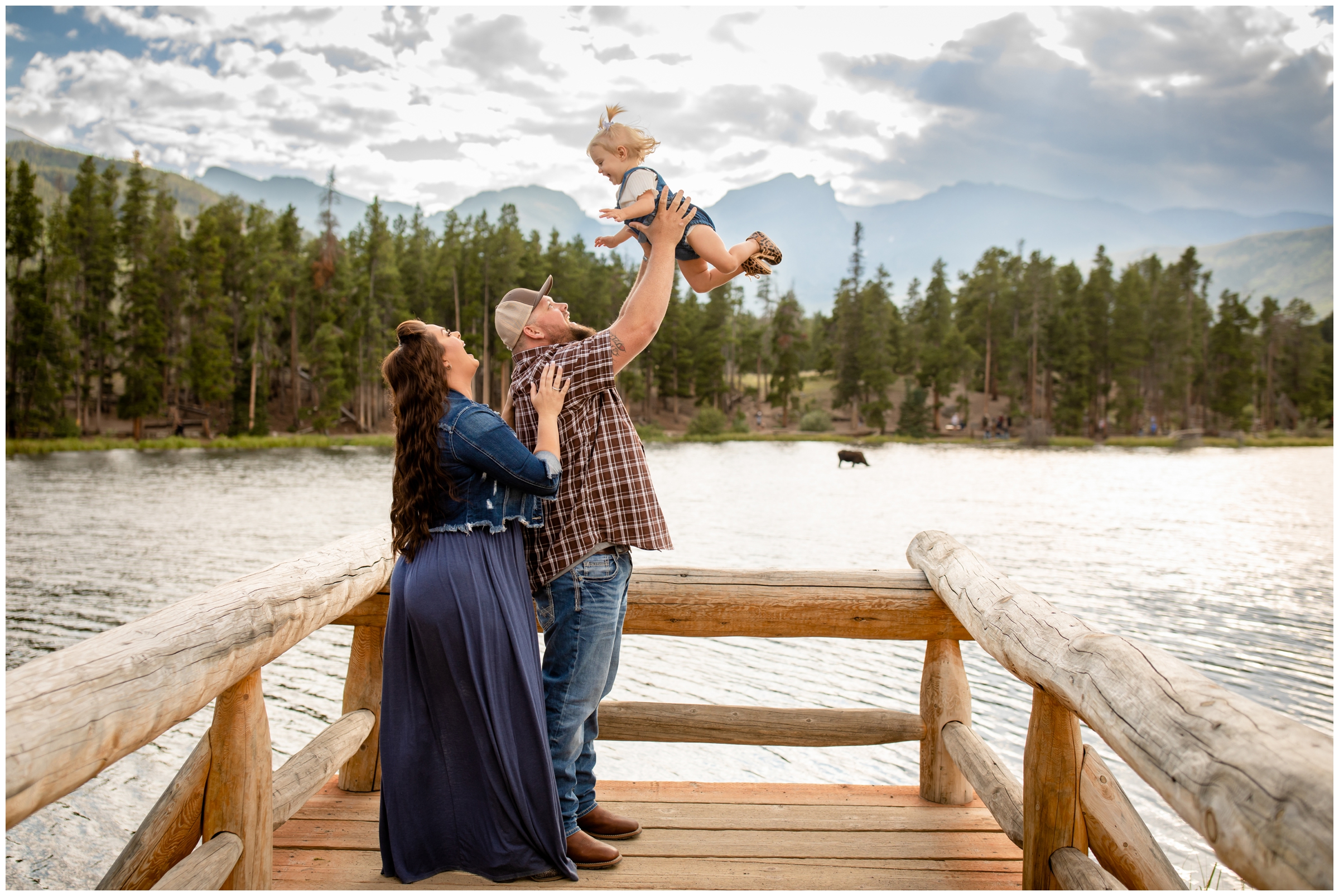 candid family photos on the dock at Sprague Lake by Estes Park photographer Plum Pretty Photography