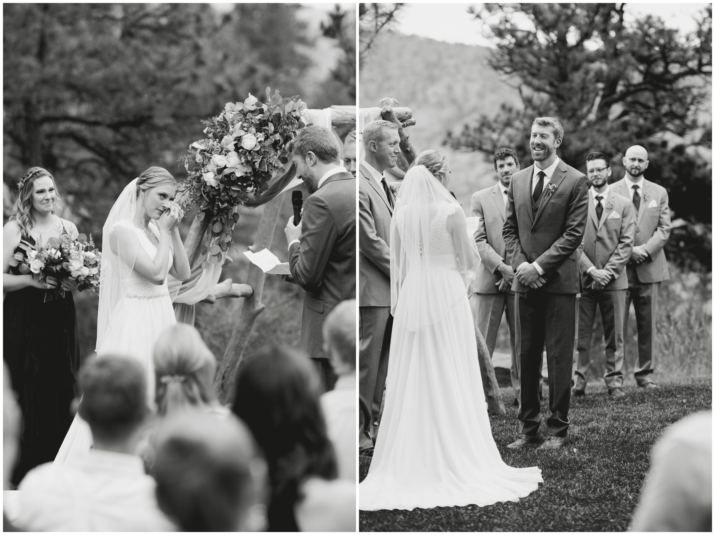 bride and groom saying vows during summer wedding ceremony at Lionscrest Manor 