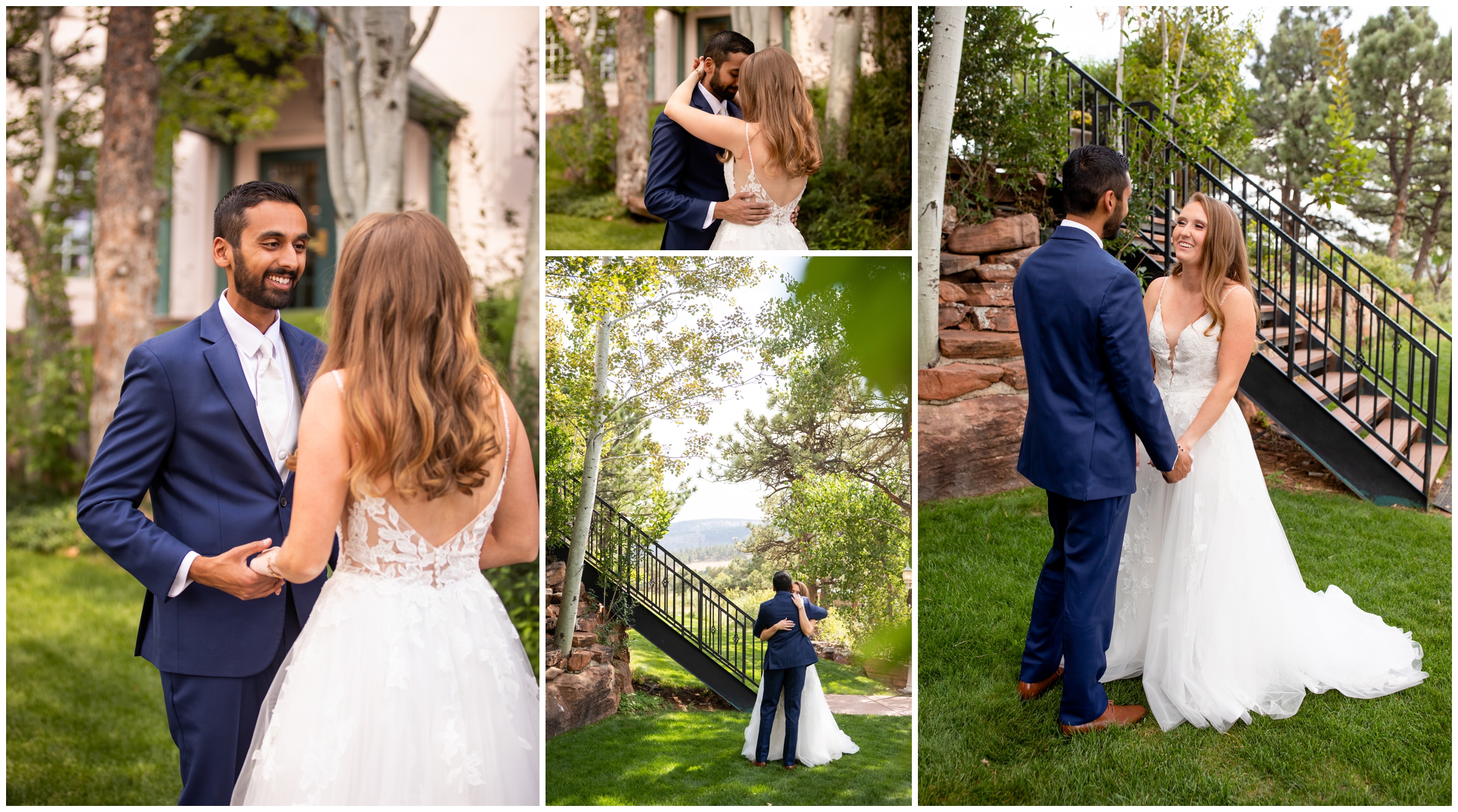 bride and groom first look in law at Lionscrest Manor in Colorado 