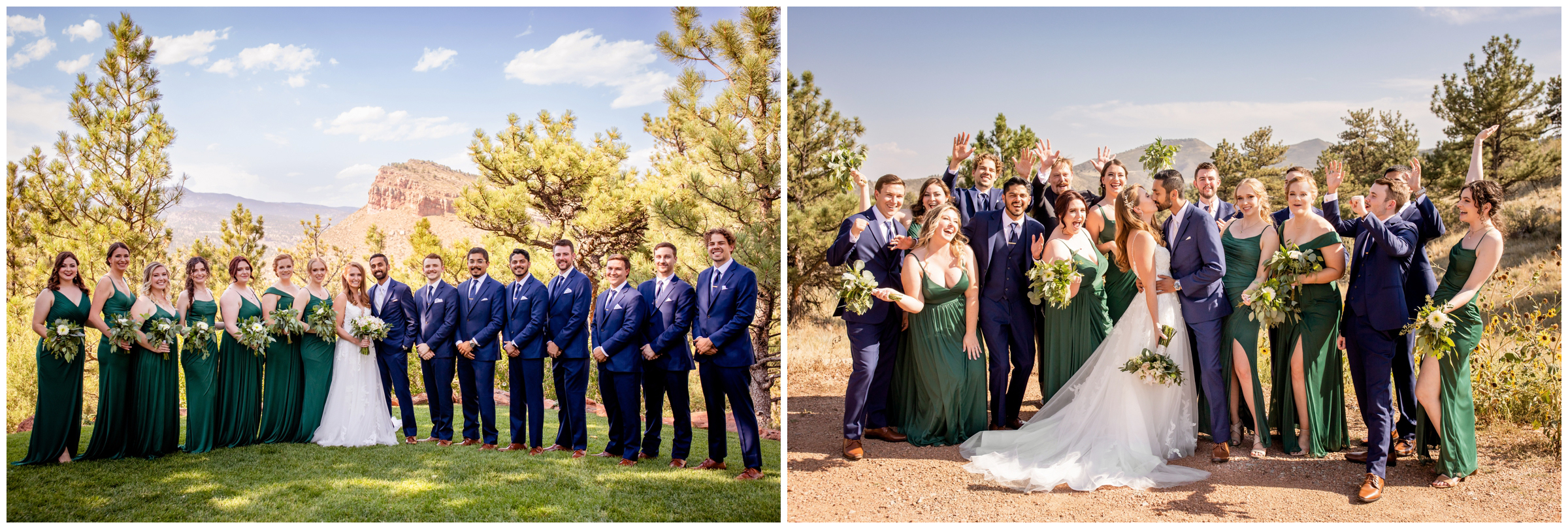 wedding park in navy blue and green at Colorado summer wedding