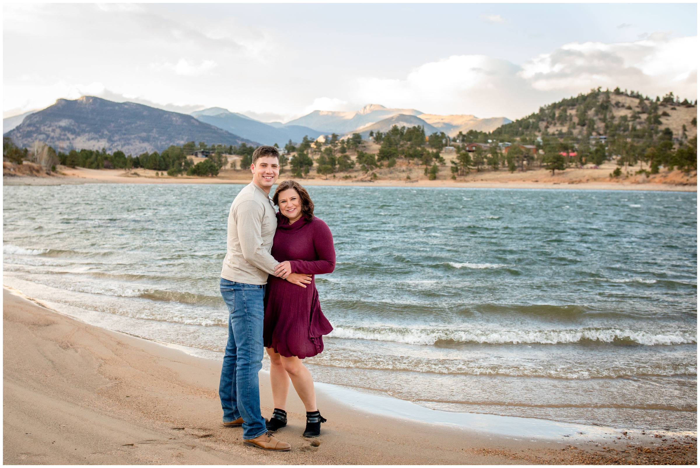 Colorado mountain lake engagement pictures at Marys Lake in Estes Park