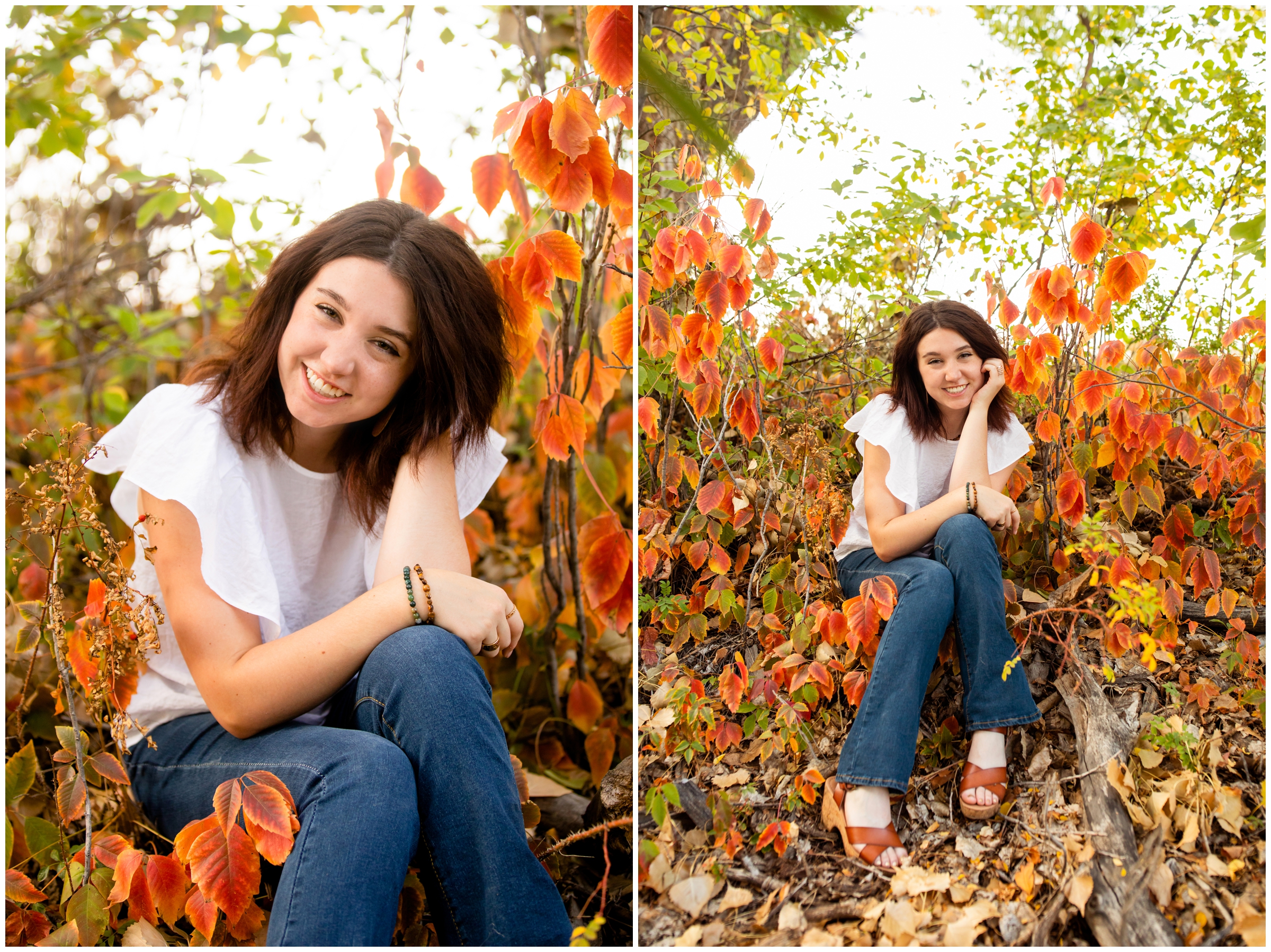 colorful fall Colorado senior pictures at Left Hand Creek by Longmont portrait photographer Plum Pretty Photography