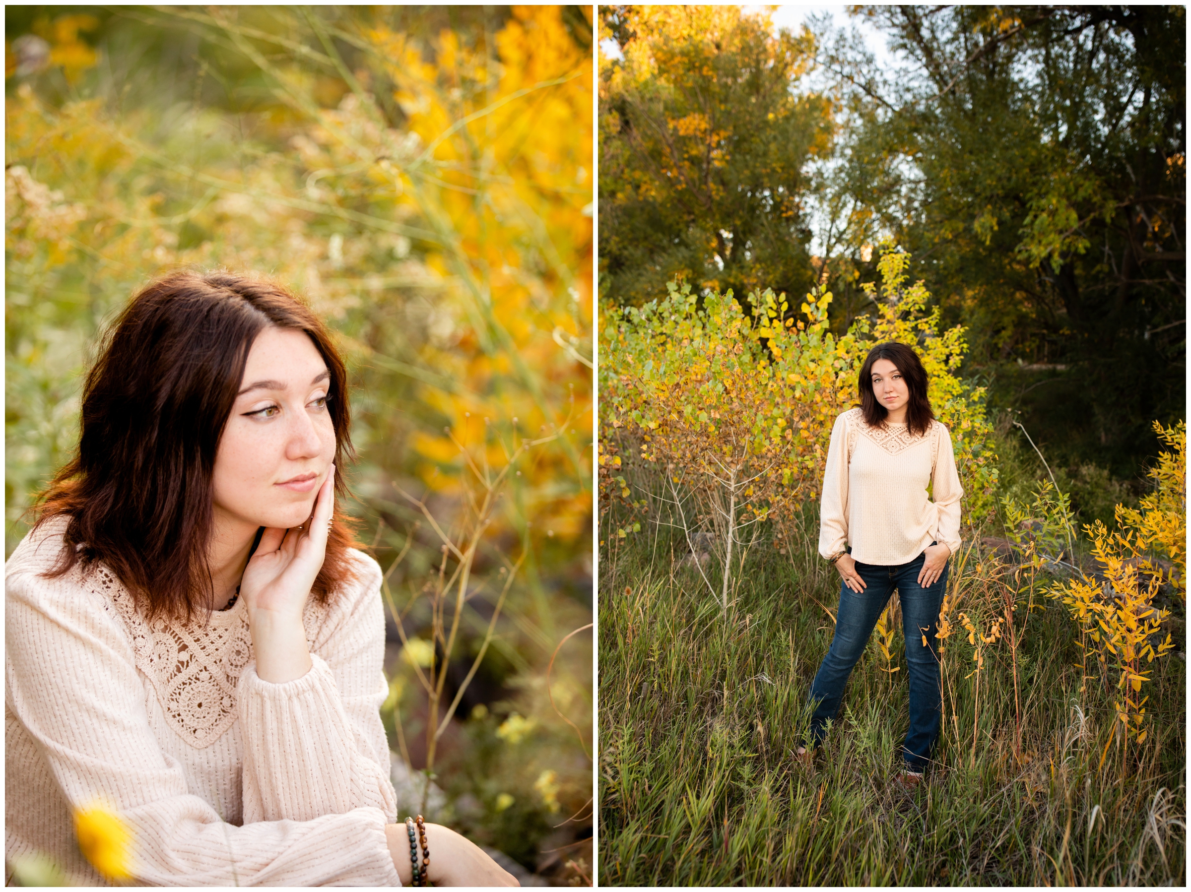 colorful fall senior portraits at Left Hand Creek Greenway in Longmont CO