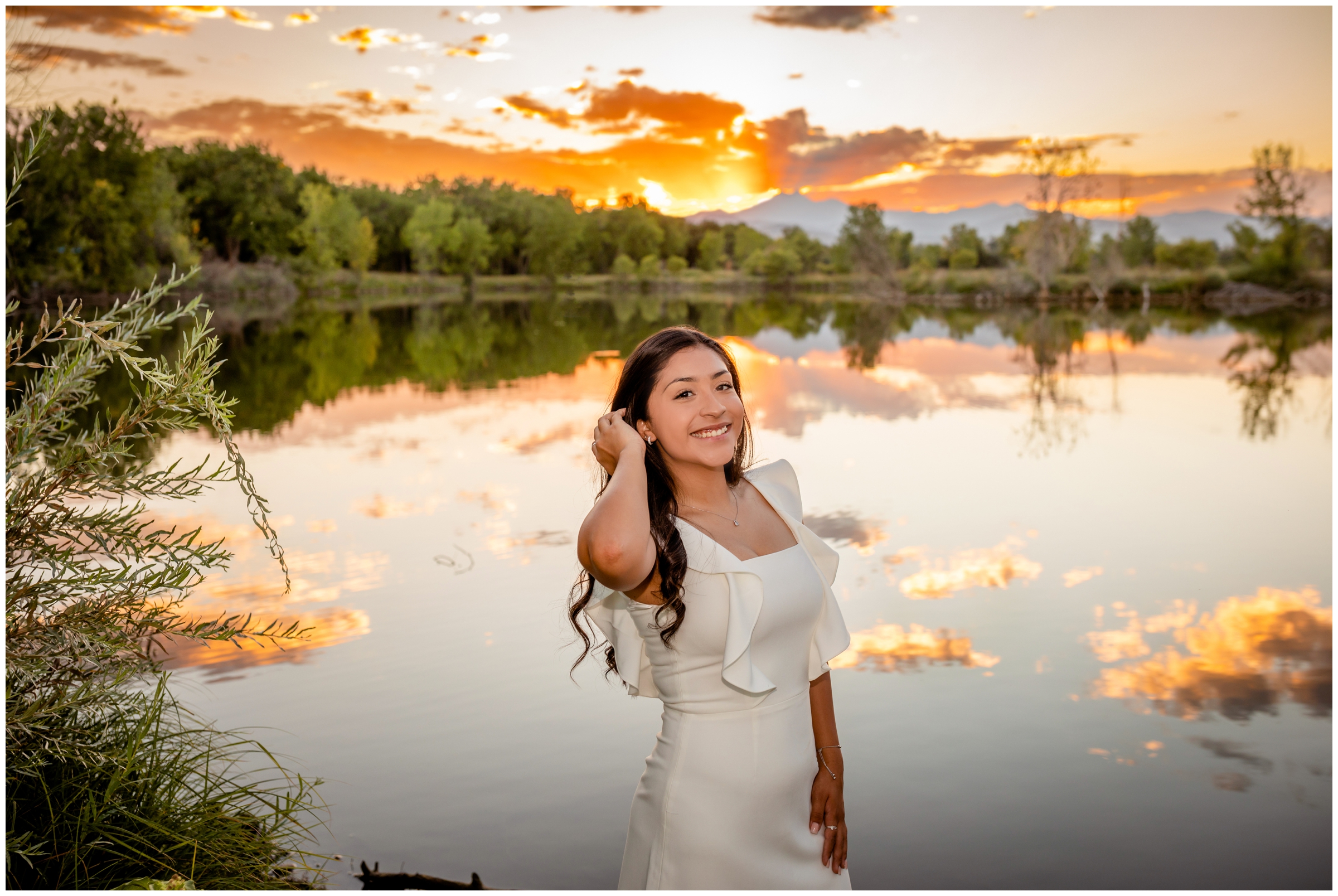 colorful sunset senior photography inspiration at Golden Ponds in Longmont Colorado
