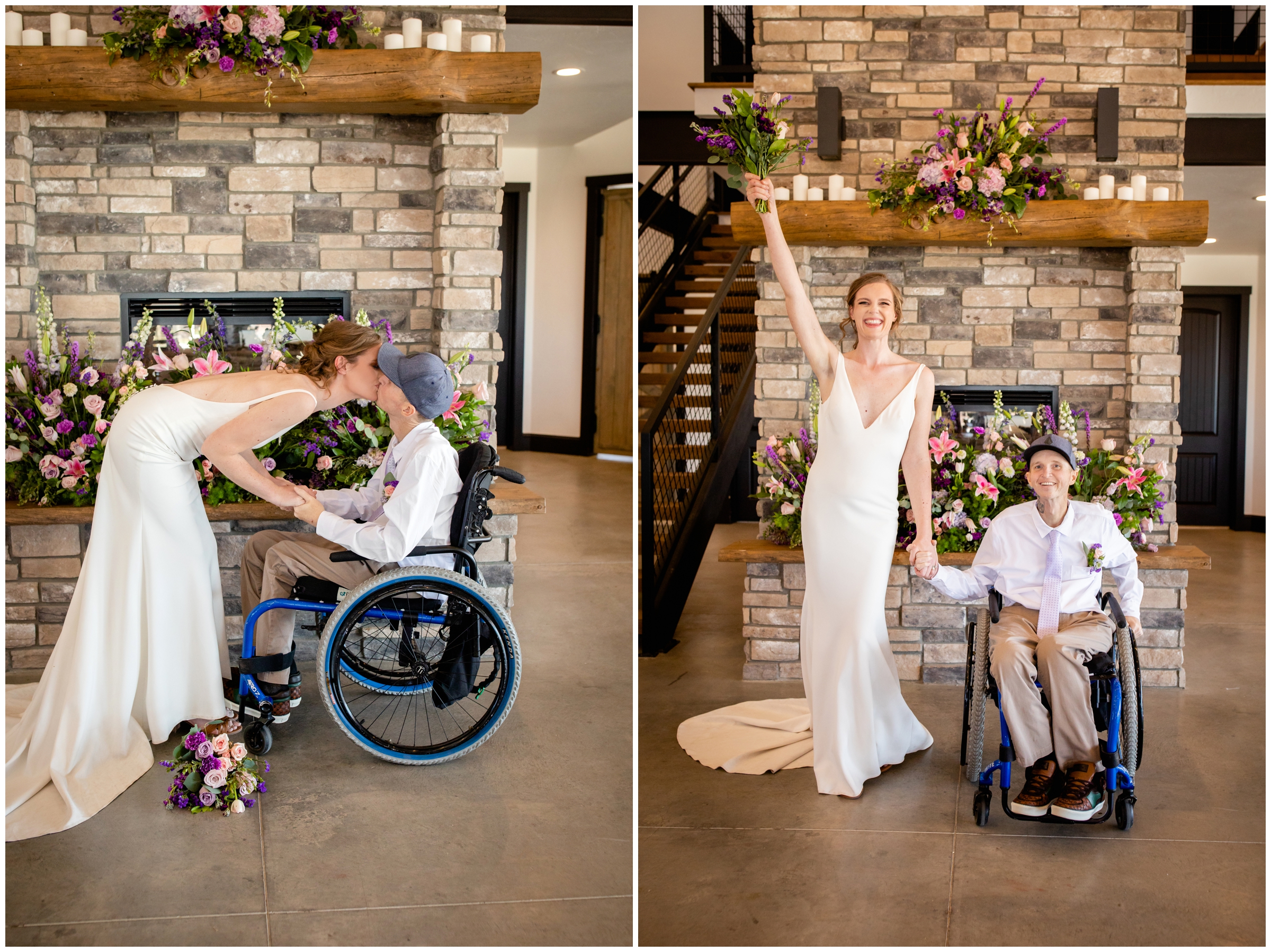 spring indoor wedding ceremony in front of fireplace in Elizabeth Colorado 