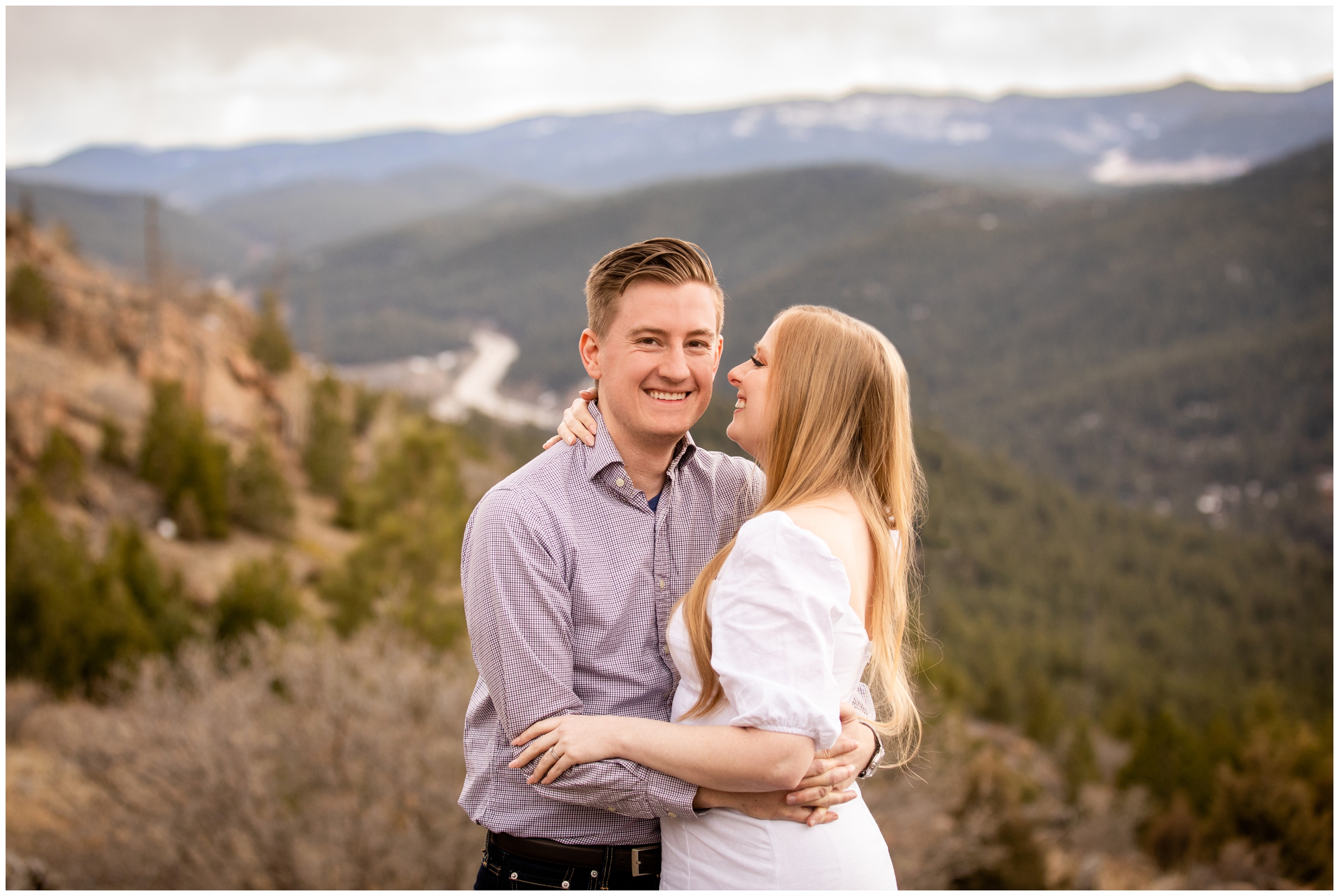 Colorado couples photography session in the mountains at Mount Falcon West 