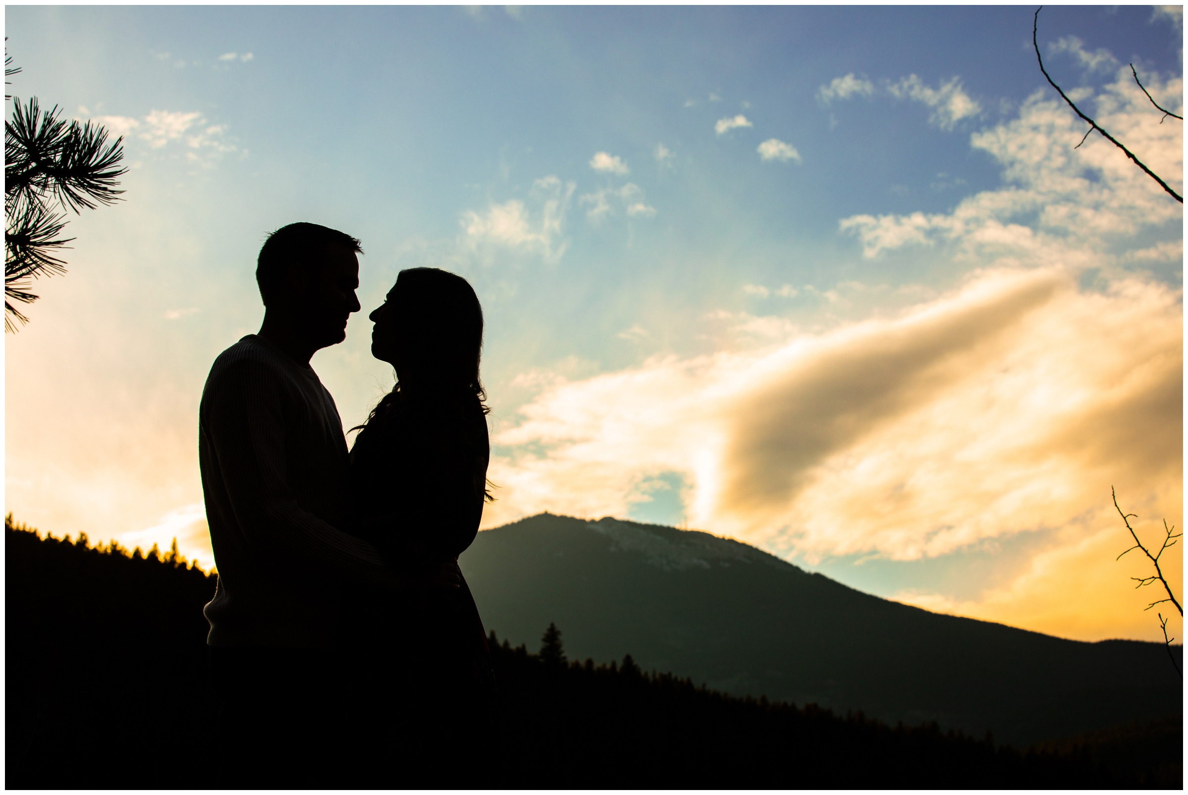 creative silhouette pictures during Evergreen Colorado mountain couples photography session 