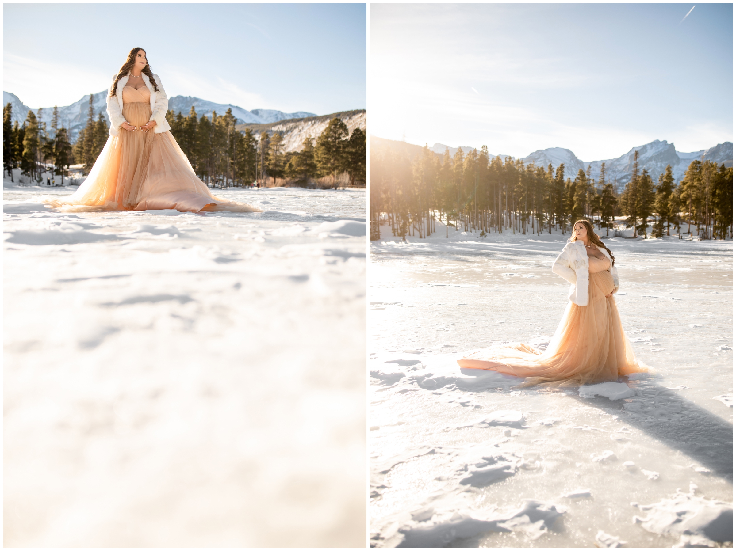 Colorado winter maternity photography at Sprague Lake in Rocky Mountain National Park by Estes Park photographer Plum Pretty Photography