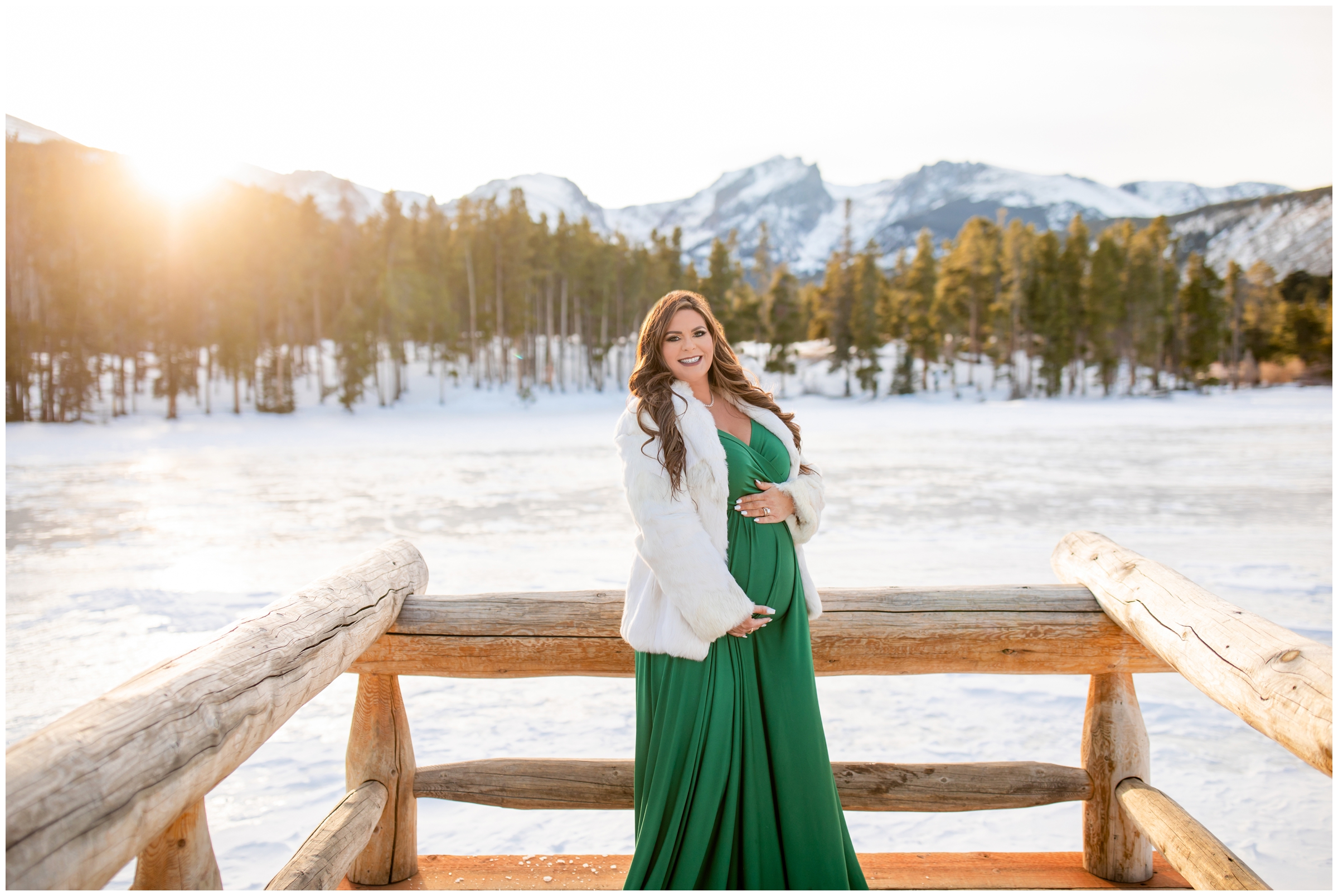 Colorado winter maternity photography at Sprague Lake in Rocky Mountain National Park by Estes Park photographer Plum Pretty Photography