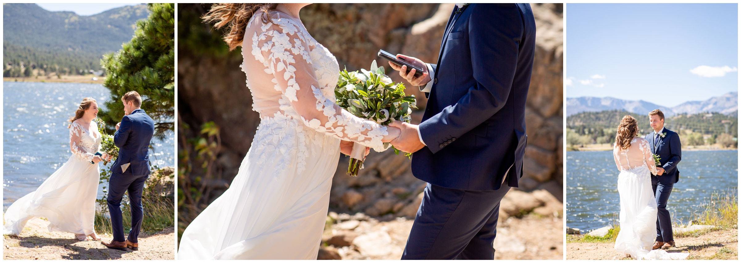 private ceremony at Lake Estes Colorado elopement wedding by Plum pretty photography 