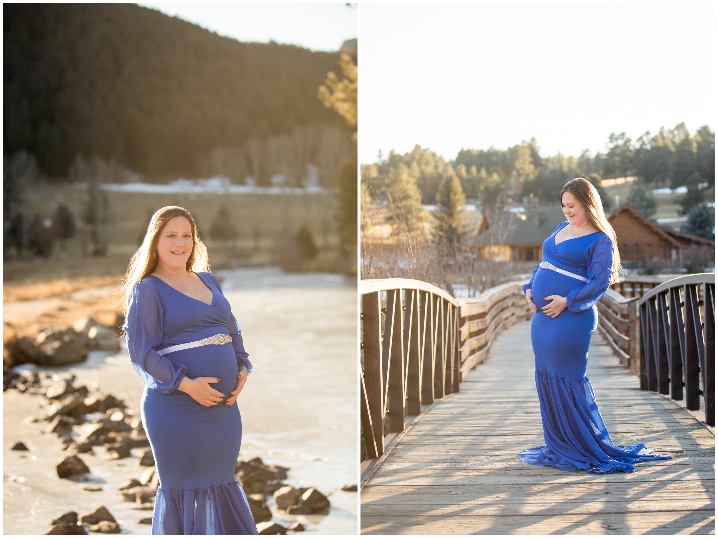 pregnancy photo session in the Colorado mountains on a sunny winter day