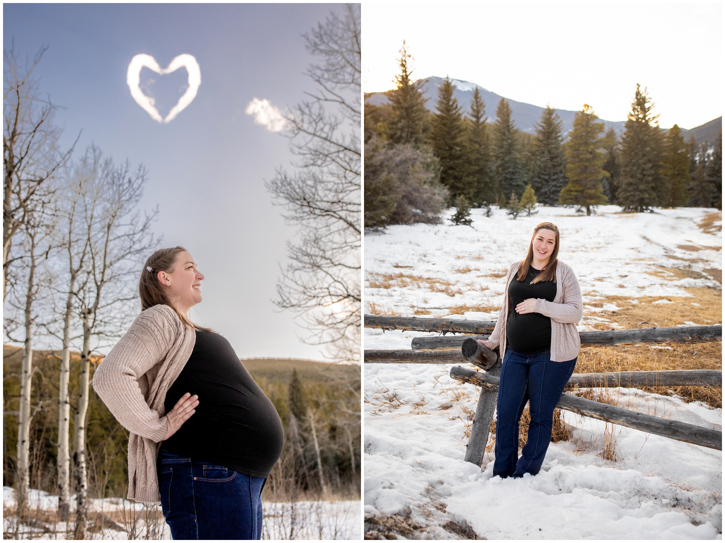 heart in the clouds during unique pregnancy pictures in CO mountains 