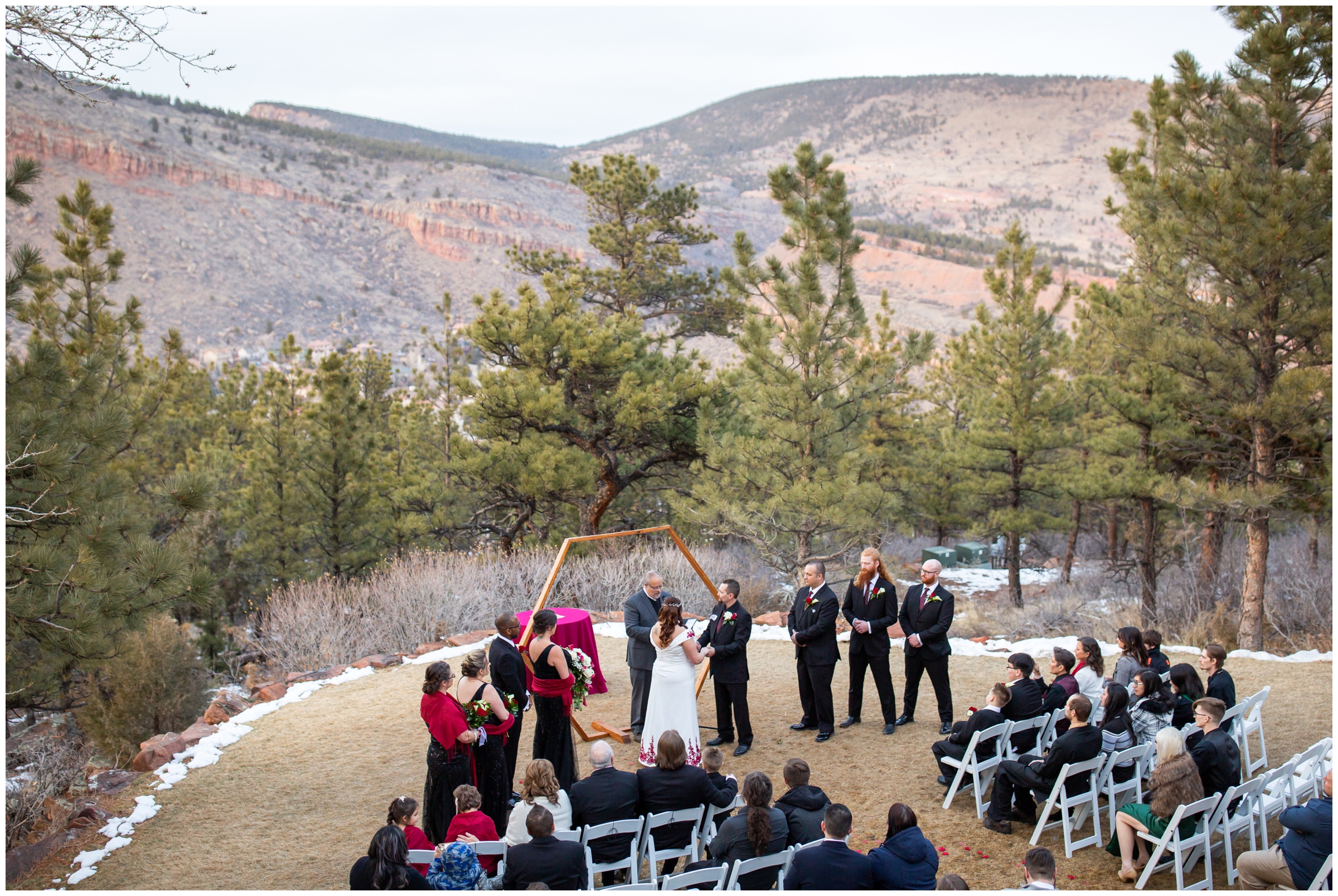 outdoor wedding ceremony during winter at Lionscrest Manor Colorado 