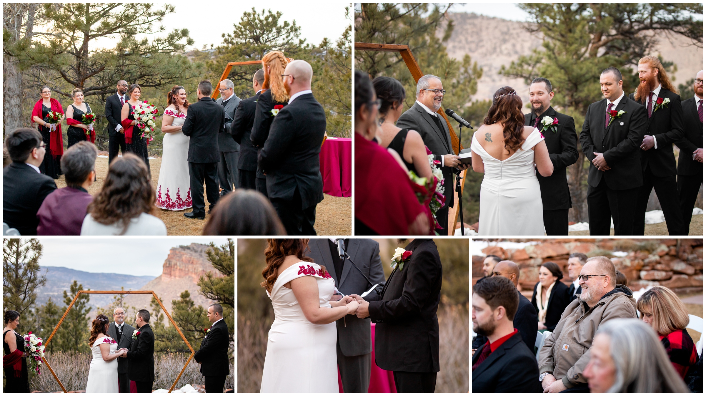 outdoor winter wedding ceremony in Lyons Colorado