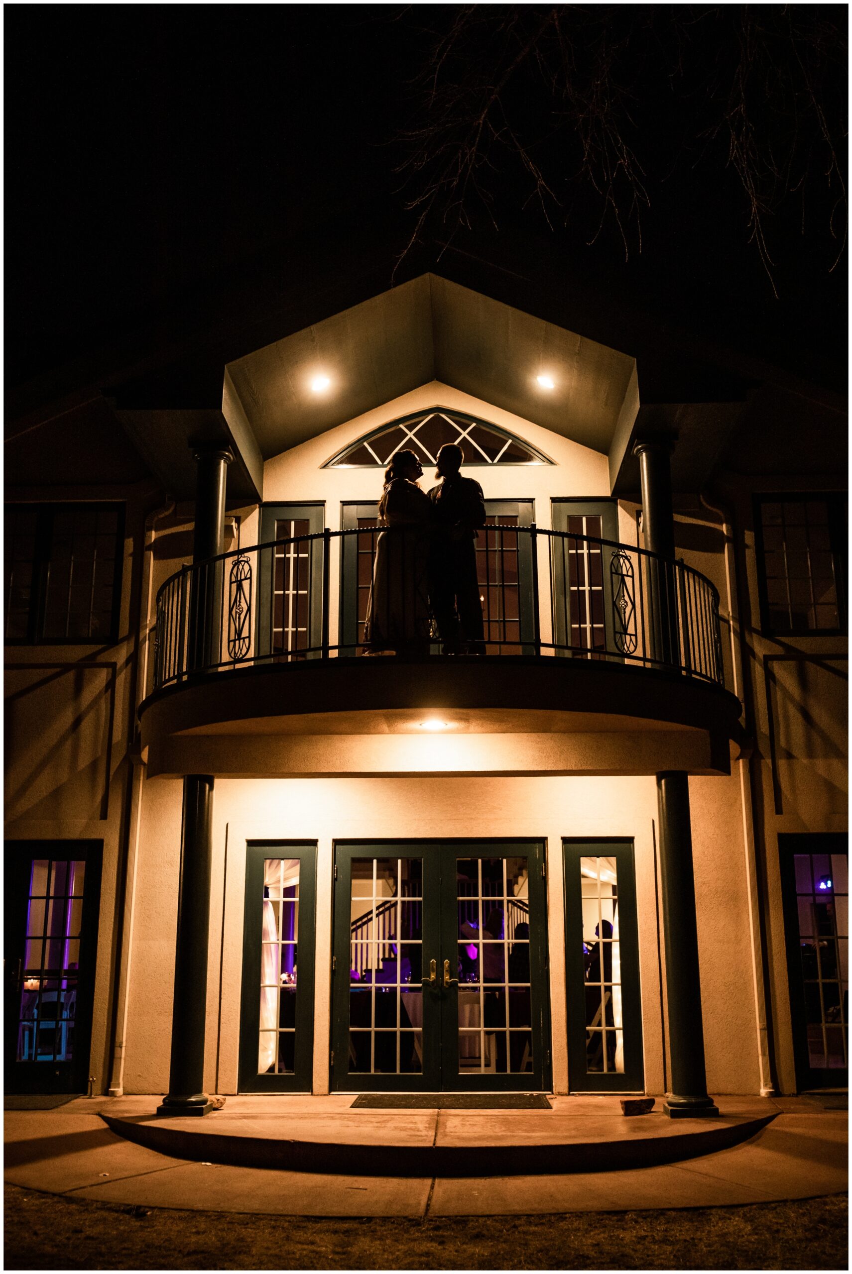 nighttime wedding portraits at Lionscrest Manor in Lyons Colorado 