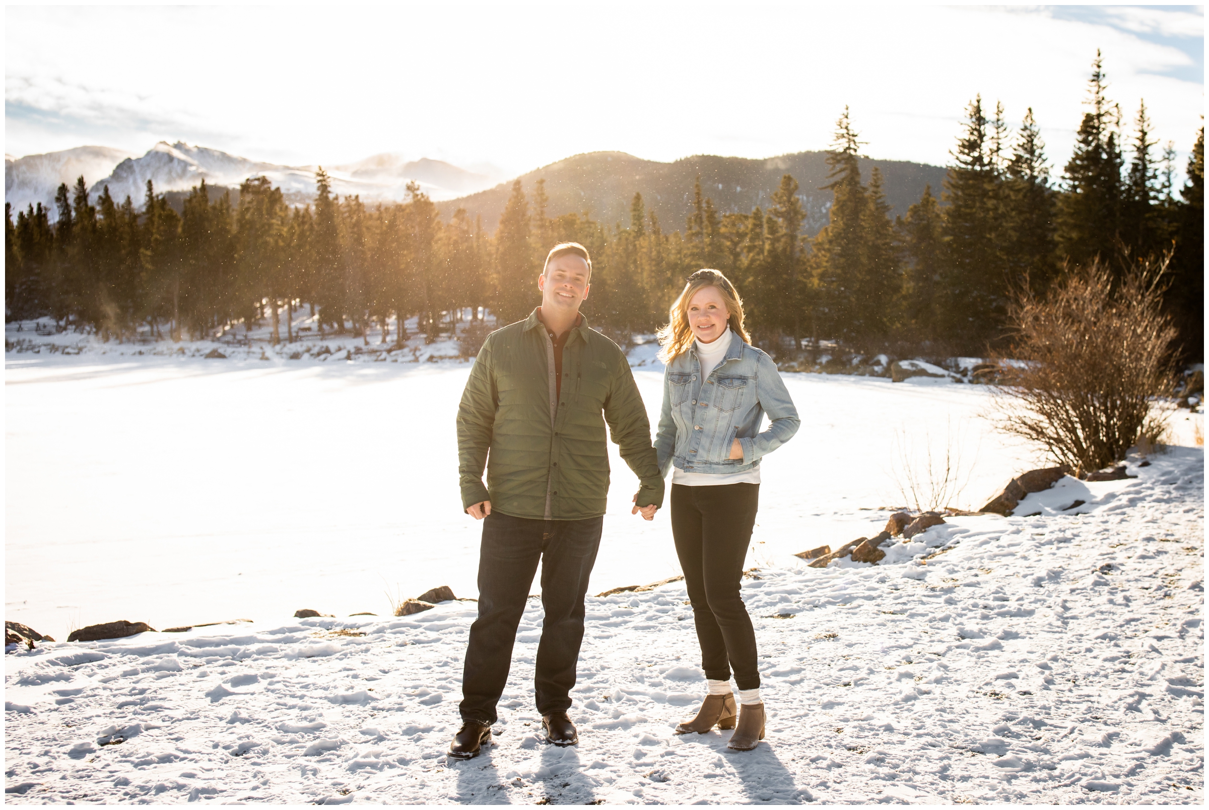 Snowy Idaho Springs couples photos at Echo Lake by Colorado wedding and portrait photographer Plum Pretty Photography