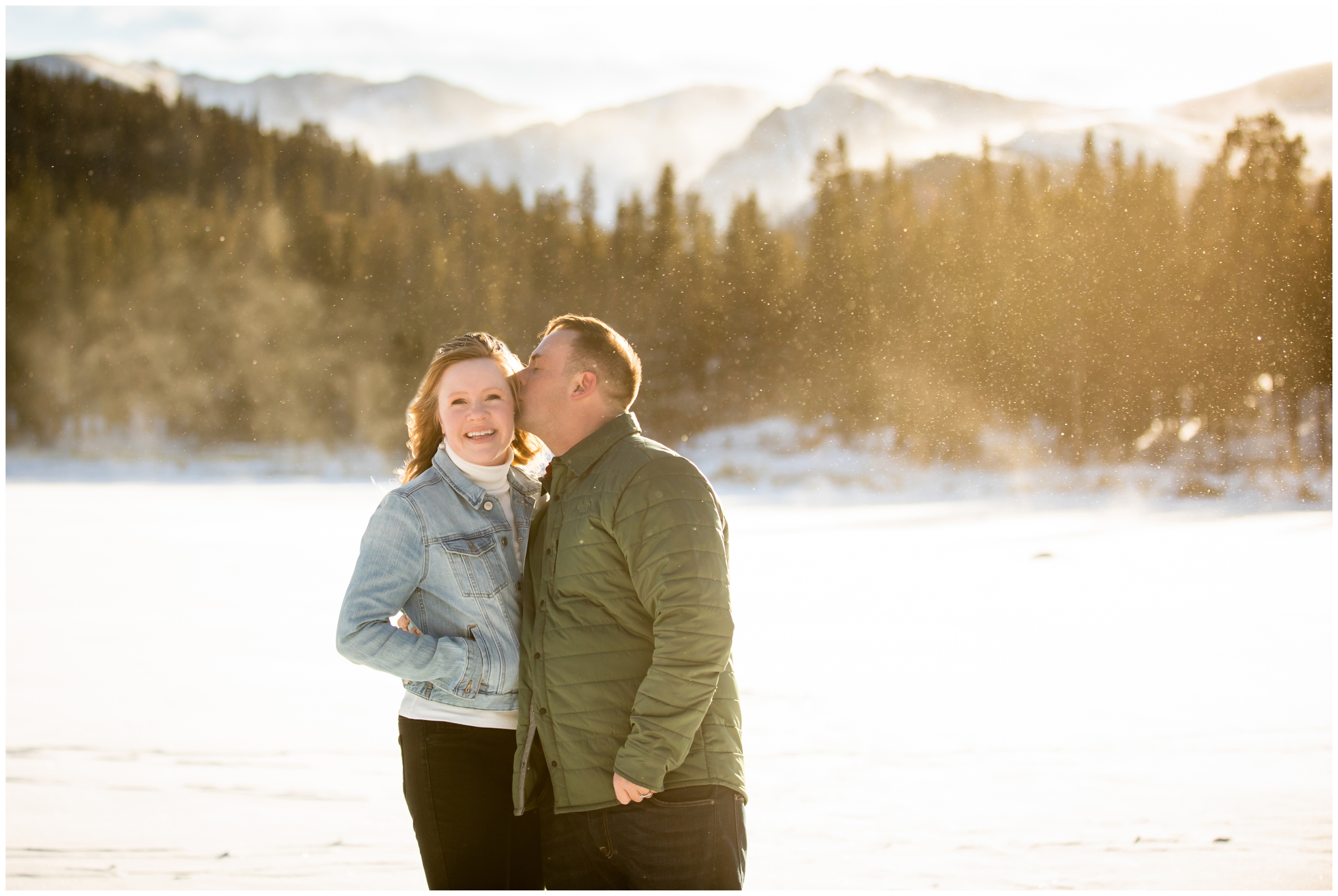 snowy Colorado winter engagement pictures at Echo Lake
