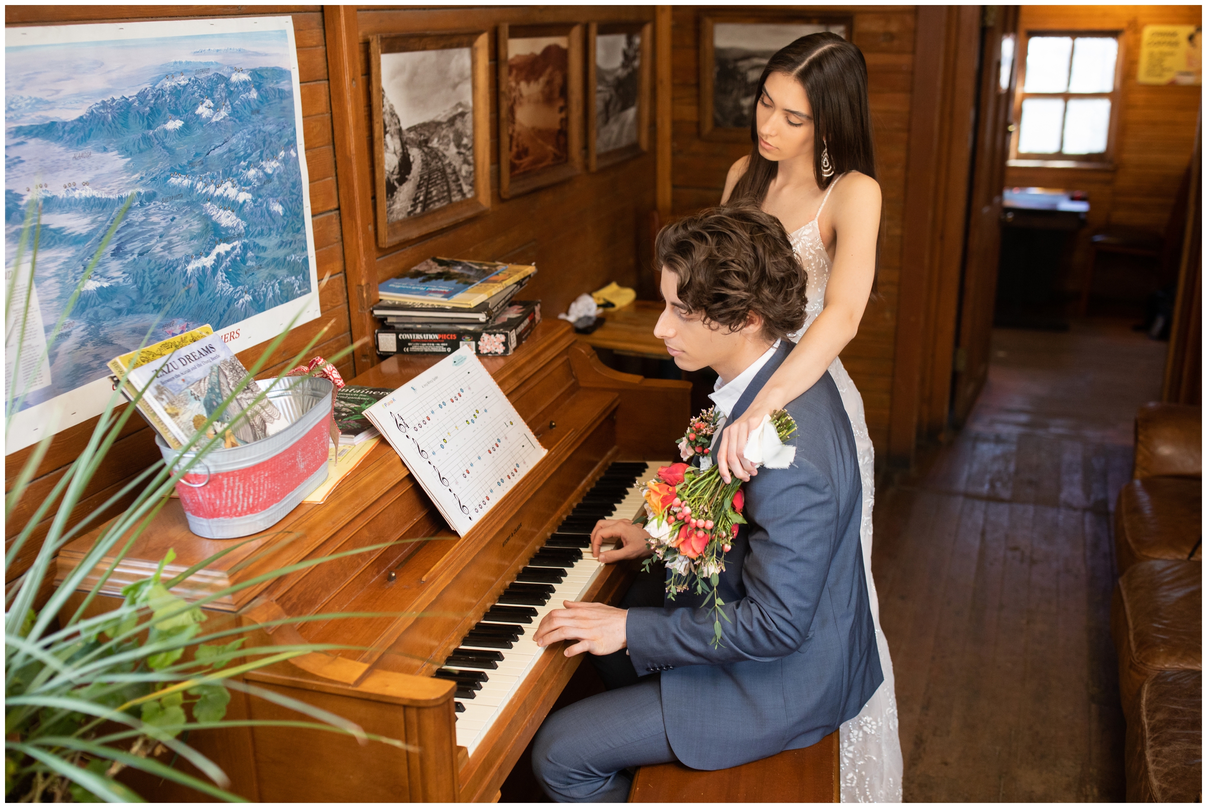 Unique Colorado elopement photos at The Train Cars Coffee by wedding photographer Plum Pretty Photography