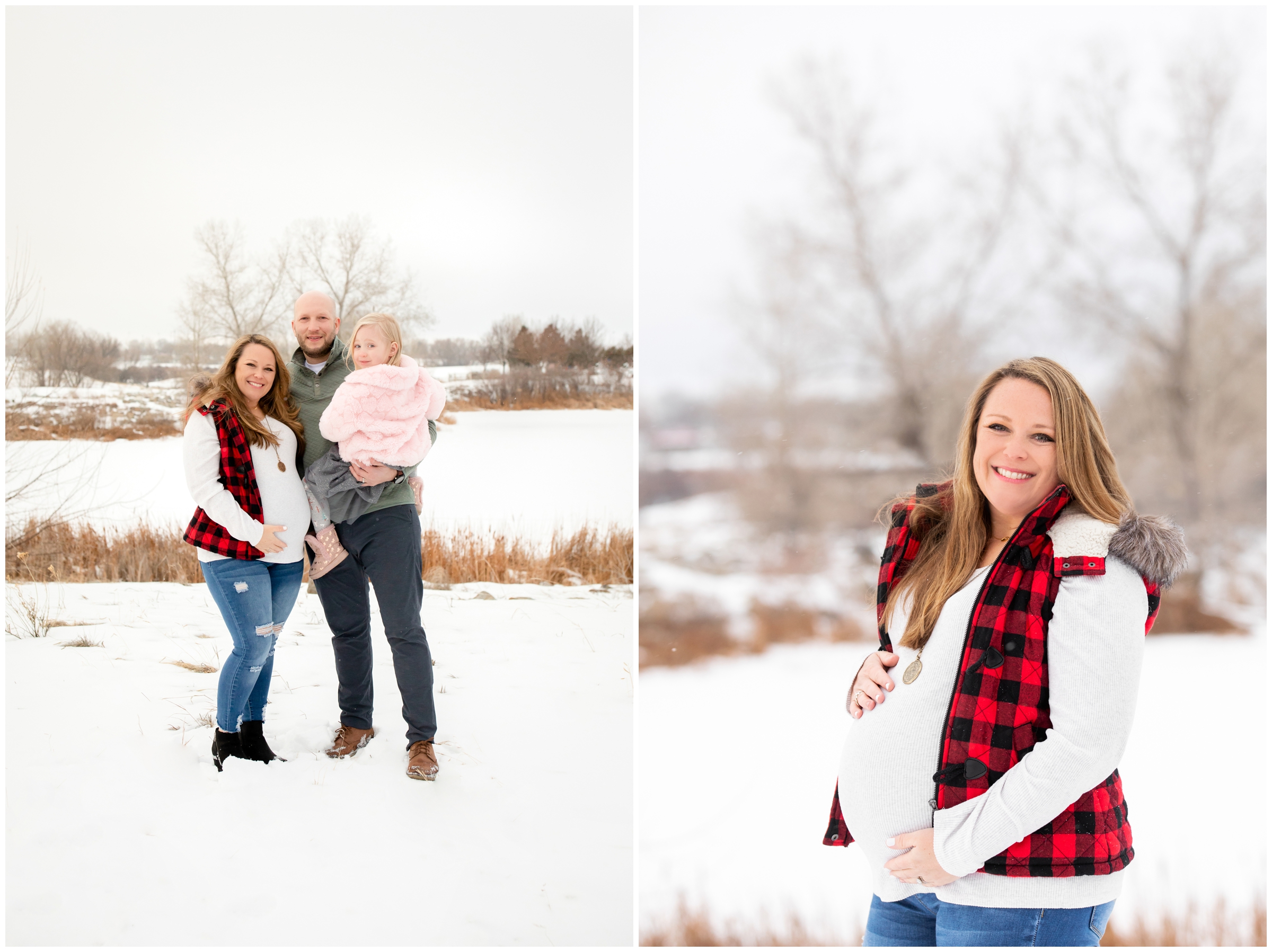 Longmont family maternity photos during winter at Sandstone Ranch by Colorado portrait photographer Plum Pretty Photography