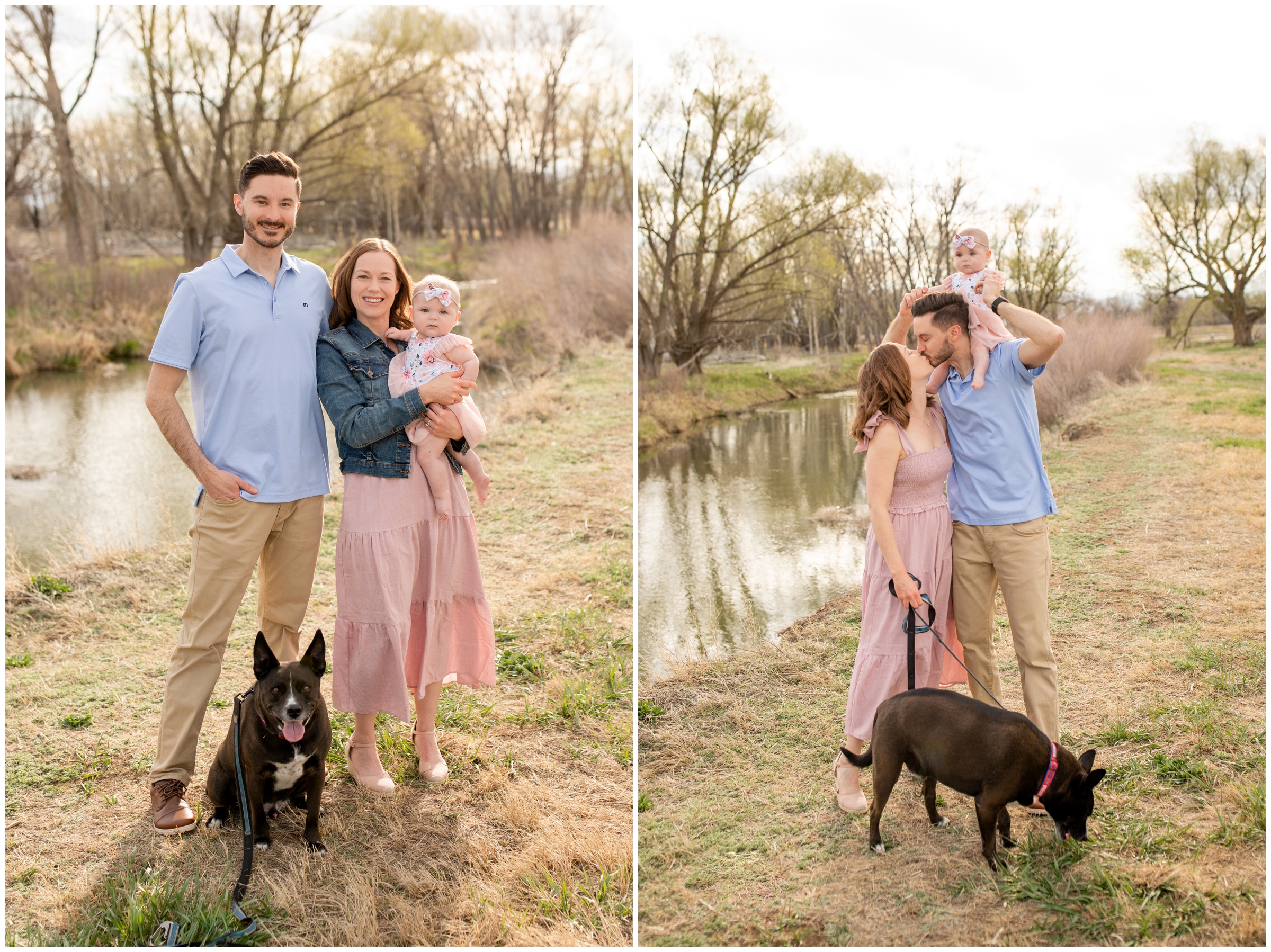 family photo session with their dog during spring in Longmont Colorado 